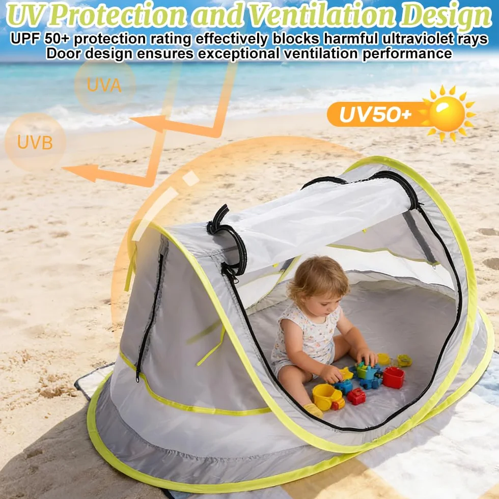 NAVESO Namiot plażowy dla niemowląt, namiot plażowy typu pop-up, ochrona przed promieniowaniem UV UPF 50+, przenośny namiot plażowy typu pop-up, namiot plażowy, namiot samorozkładający się na plażę