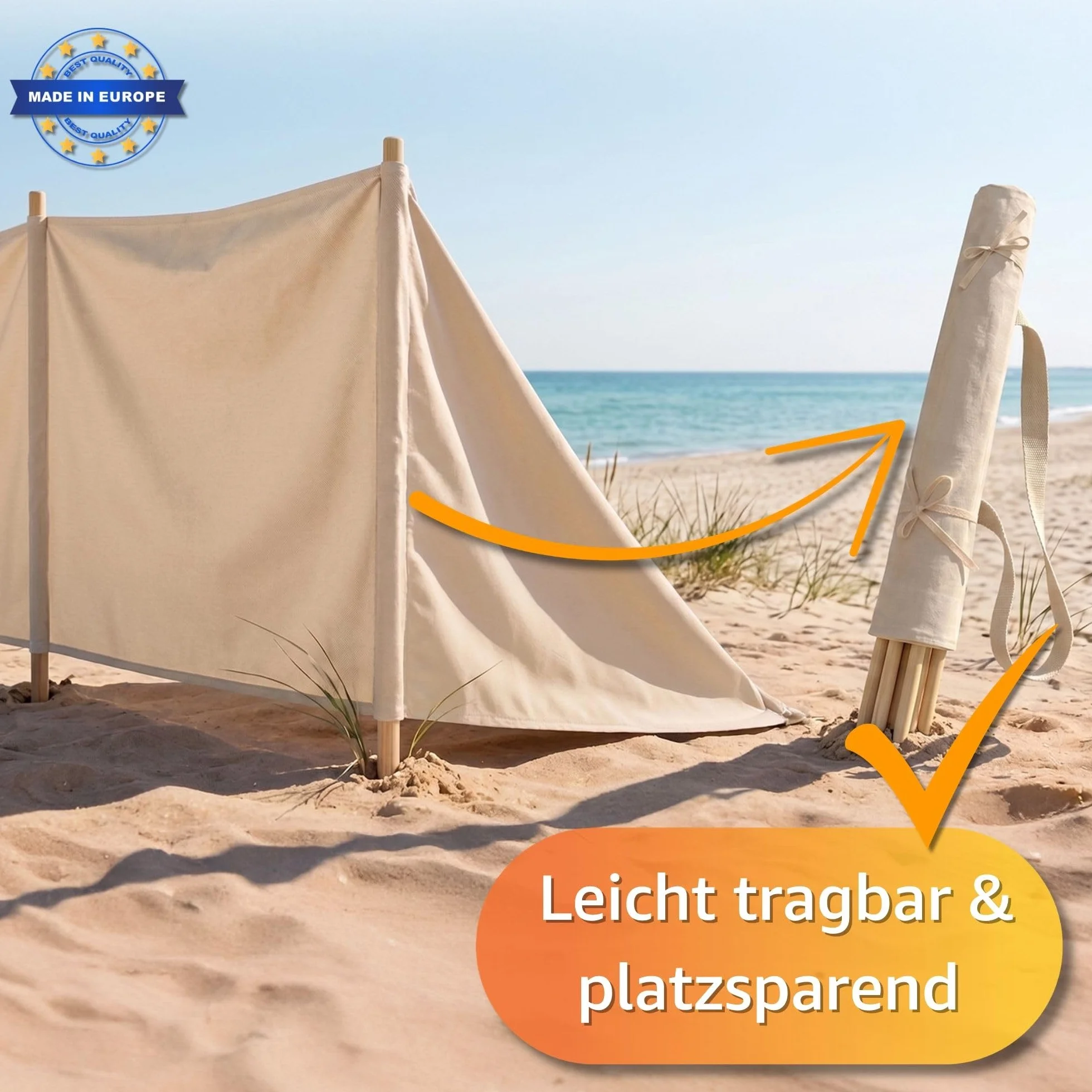 Parawan chroniący przed wiatrem na plaży, mobilna osłona przed wiatrem na plażę 5 m, ekran chroniący przed wiatrem na kempingu