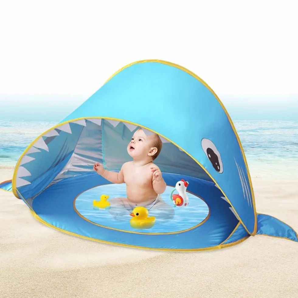 Namiot plażowy dla niemowląt z basenem, 115 x 65 x 70 cm, namiot plażowy dla niemowląt, ochrona przed promieniowaniem UV UPF 50+, zdejmowany namiot plażowy dla niemowląt, na plażę, kemping, piknik