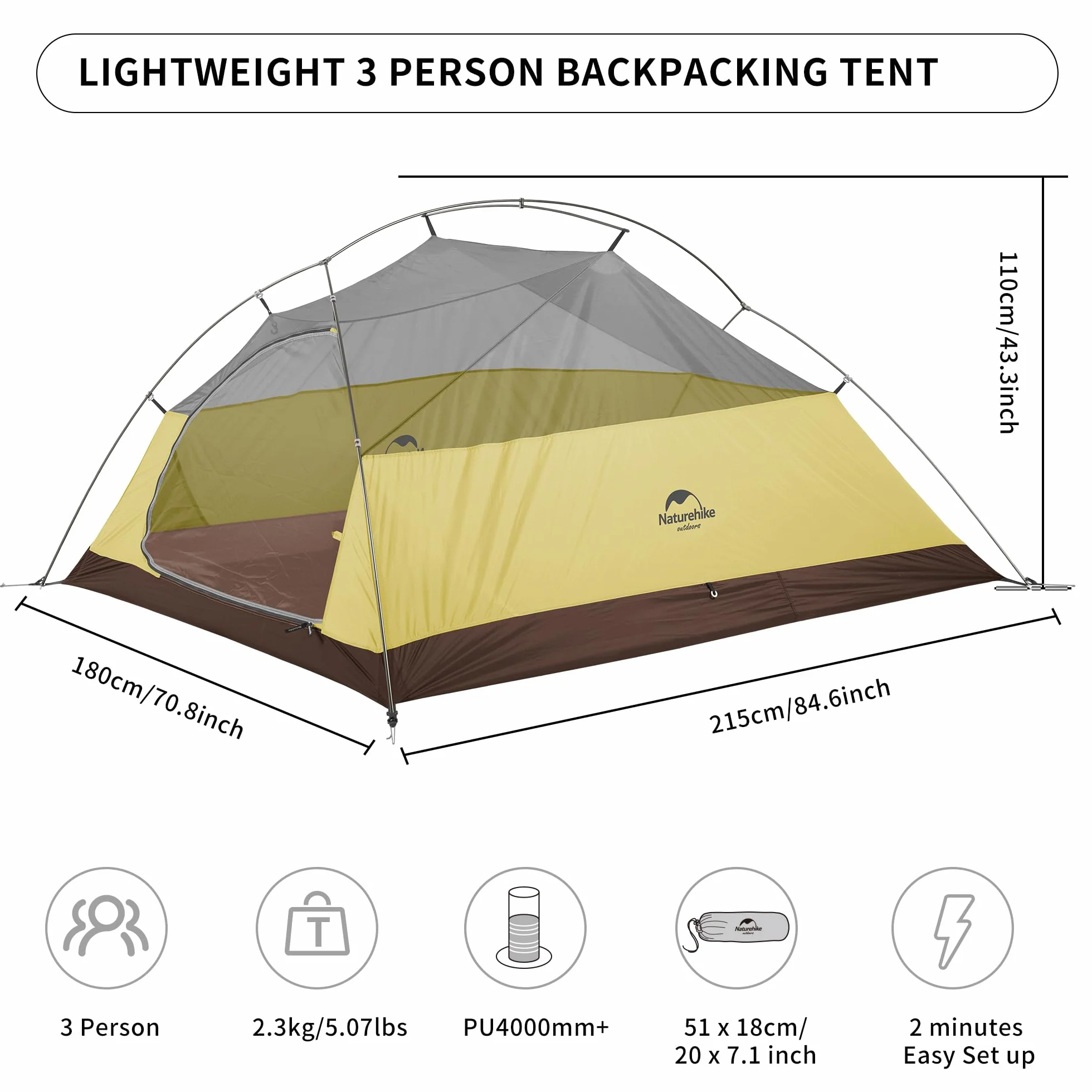 Naturehike Cloud-up Ultralight 3-Osobowy Plecak z Plecakiem Podwójny Wodoodporny Namiot Kempingowy