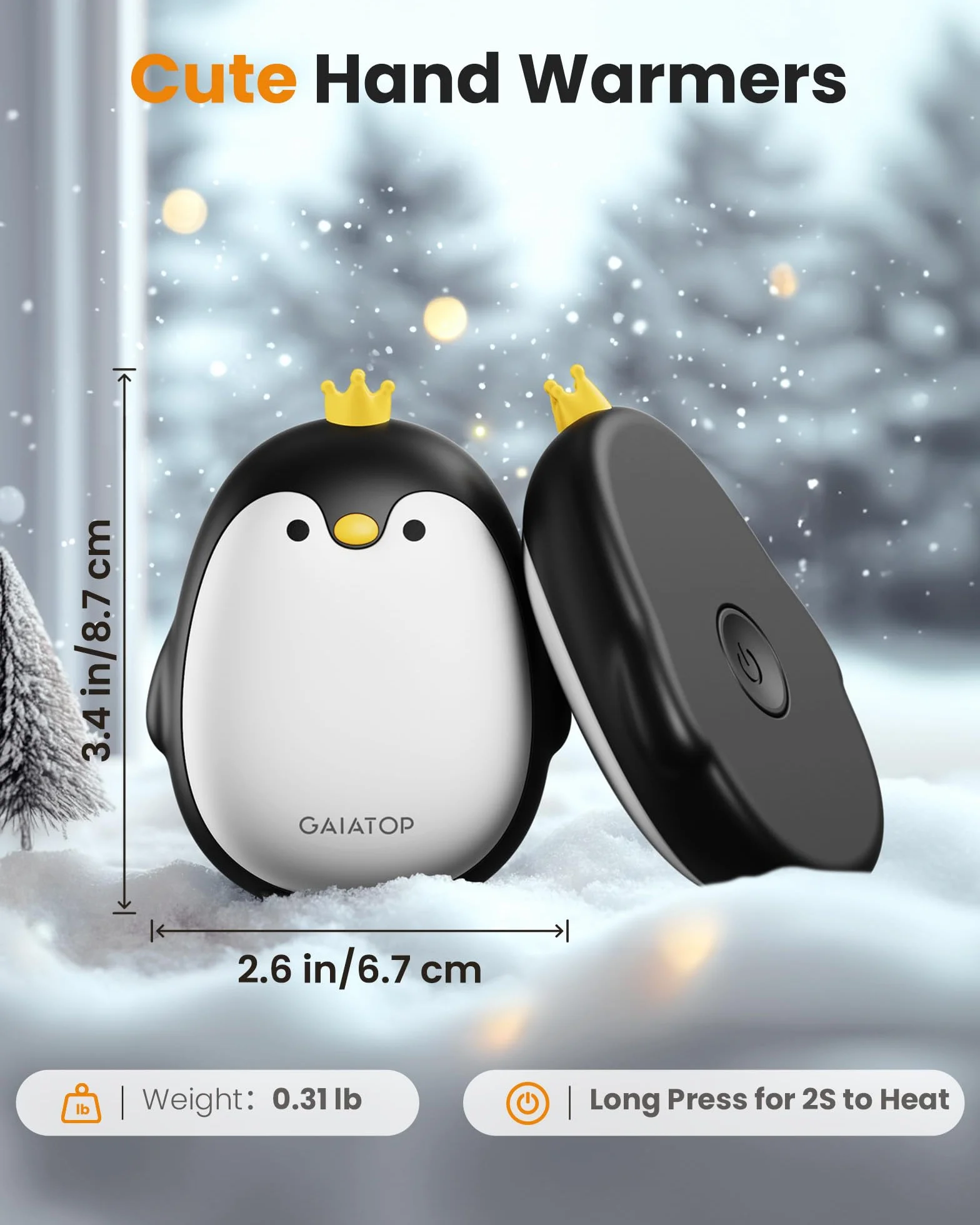 Gaiatop Magnetic Hand Warmers Rechargeable 2 Pack, 3 Settings Pocket-Sized Cute Penguin, Fast Hot Hands Wielokrotnego użytku przenośny elektryczny podgrzewacz