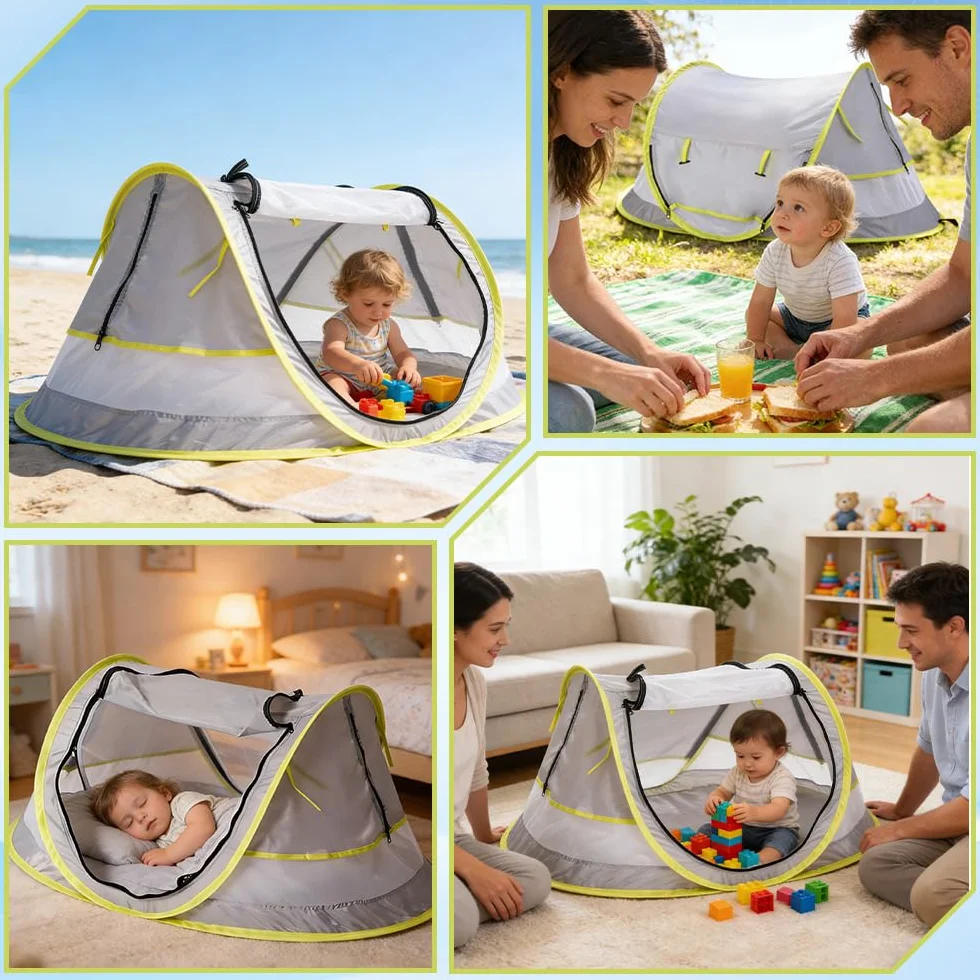 NAVESO Namiot plażowy dla niemowląt, namiot plażowy typu pop-up, ochrona przed promieniowaniem UV UPF 50+, przenośny namiot plażowy typu pop-up, namiot plażowy, namiot samorozkładający się na plażę