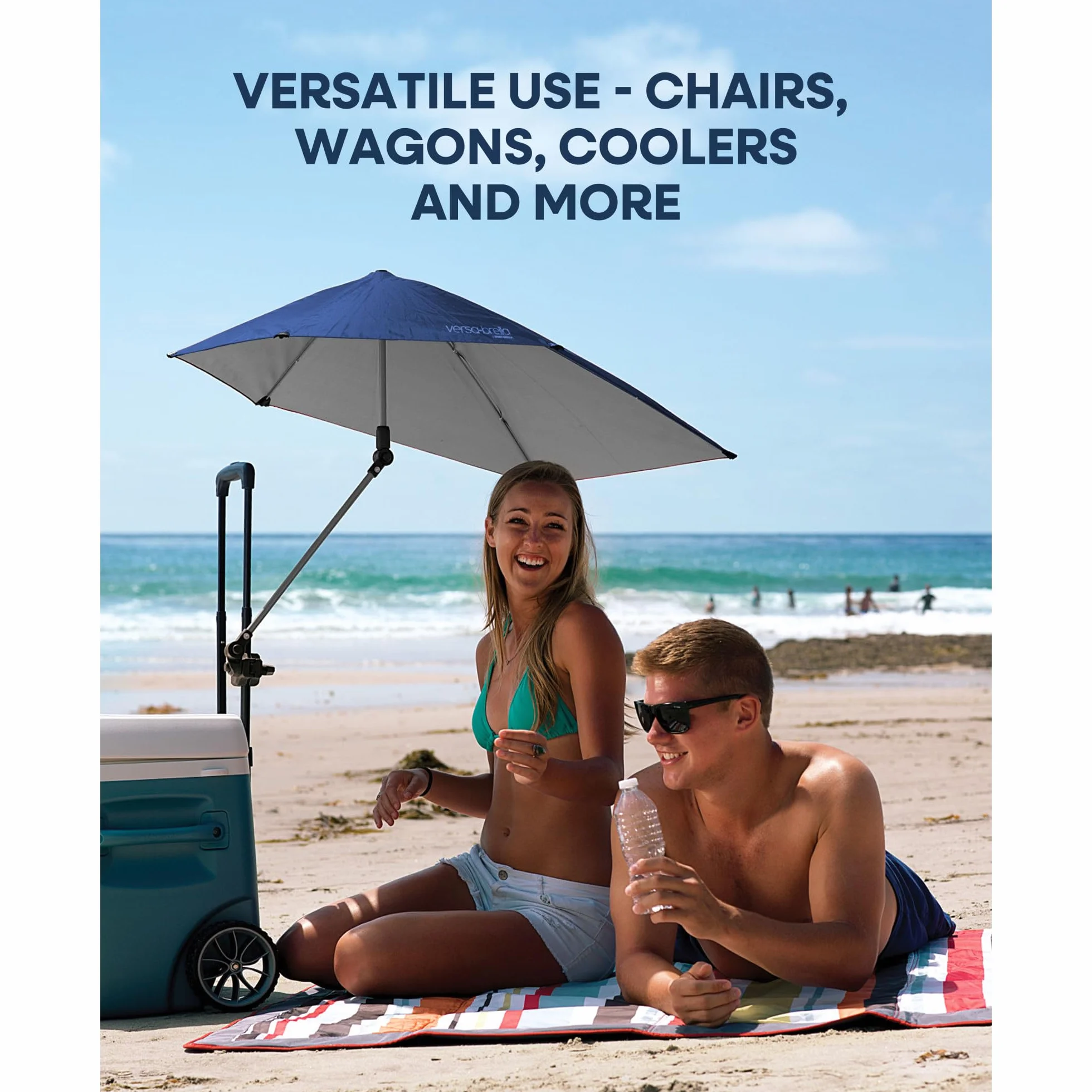 Versa-Brella Regulowany parasol przeciwsłoneczny o 360 stopni, z podszewką UPF 50+, na krzesła, lekki i łatwy w instalacji, 107 cm, na plażę, kemping, taras, do aktywności sportowych i wózków