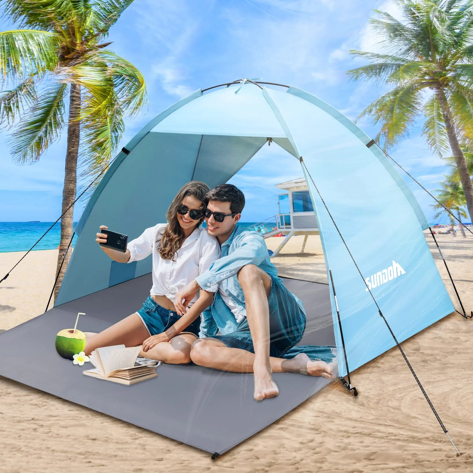 Namiot plażowy dla 2-3 osób, ochrona przed UV, 50+, stabilny XXL, bramy frontowe i tylnie, zamka SBS, mały rozmiar