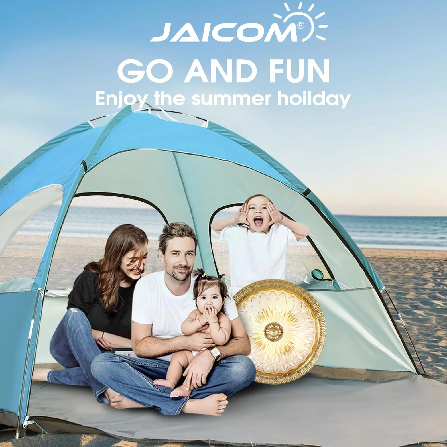 JAICOM Namiot plażowy dla 2-3 osób, z ochroną przed promieniowaniem UV UPF 50+, lekki, szybki rozkładany, namiot plażowy z trzema przewiewnymi oknami, dla rodziny, na plażę, do ogrodu, na kemping
