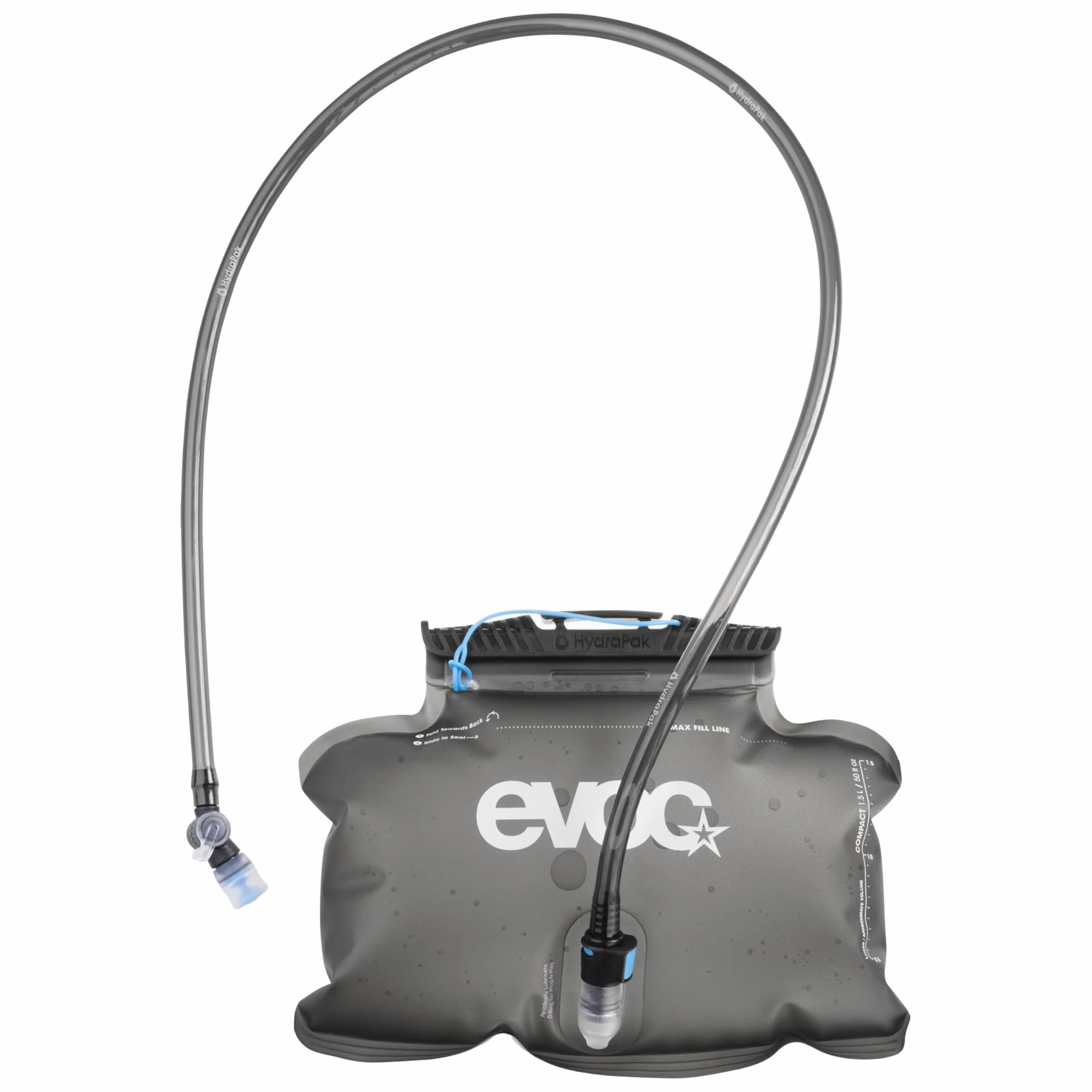 EVOC HYDRATION BLADDER 1.5 (szczelny worek do picia, elastyczna rurka do picia, SLIDE SEAL, wolny od BPA i PVC, pojemność: 1,5 l), Carbon Grey