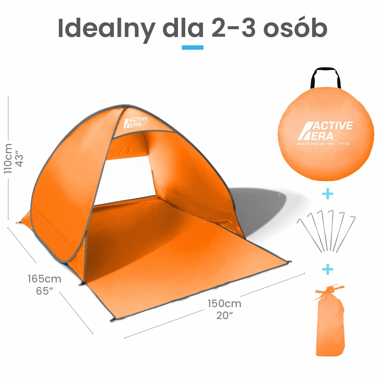 Namiot Plażowy Pop-Up, Samorozkładający, 2 3 Osobowy, Ogrodowy Dla Dzieci Na Plażę Dorosłych, Kempingowy Rozkładany Lekki Przeciwsłoneczny UPF 50+, z Moskitierą, Osłona przed Promieniowaniem, Pomarańczowy