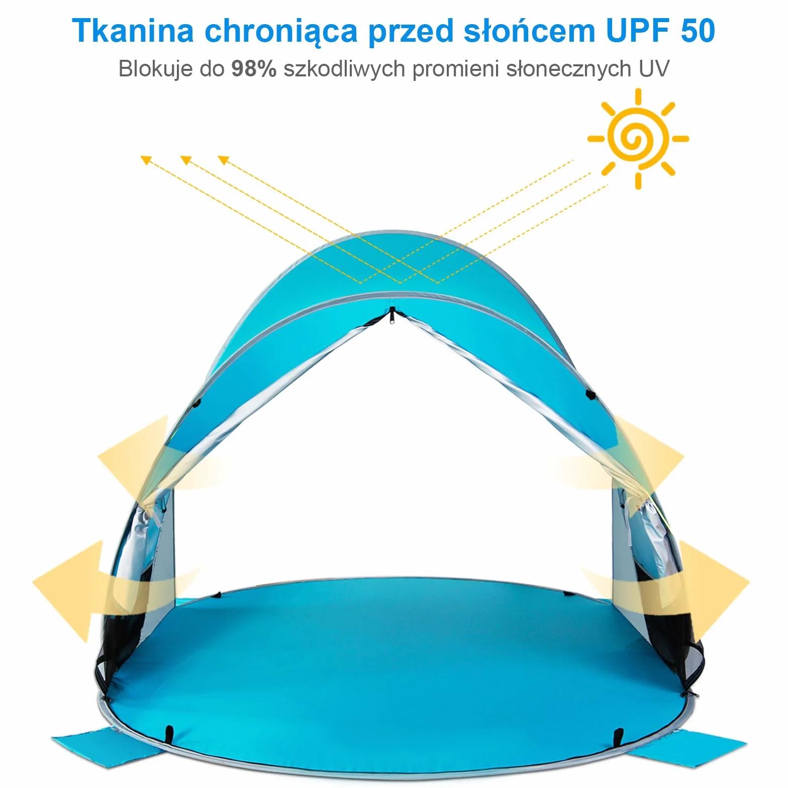 Wolfwise Pop Up 3-4 Personen Strandmuschel, UPF 50+ UV Schutz Familien Baby Strandzelt Sonnenschutz Schirm, Selbstaufbauend Tragbar Blau