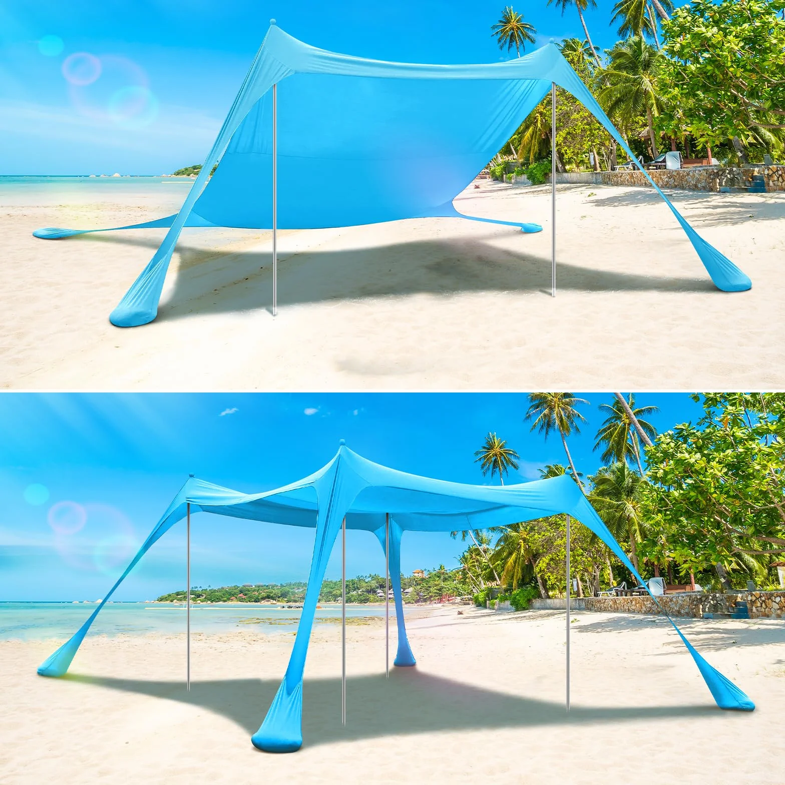 Markiza plażowa Namiot przeciwsłoneczny Sportneer 10 x 10 FT Namiot plażowy Markiza plażowa Parasol przeciwsłoneczny UPF50+ z 4 drążkami stabilnymi łopatą do piasku