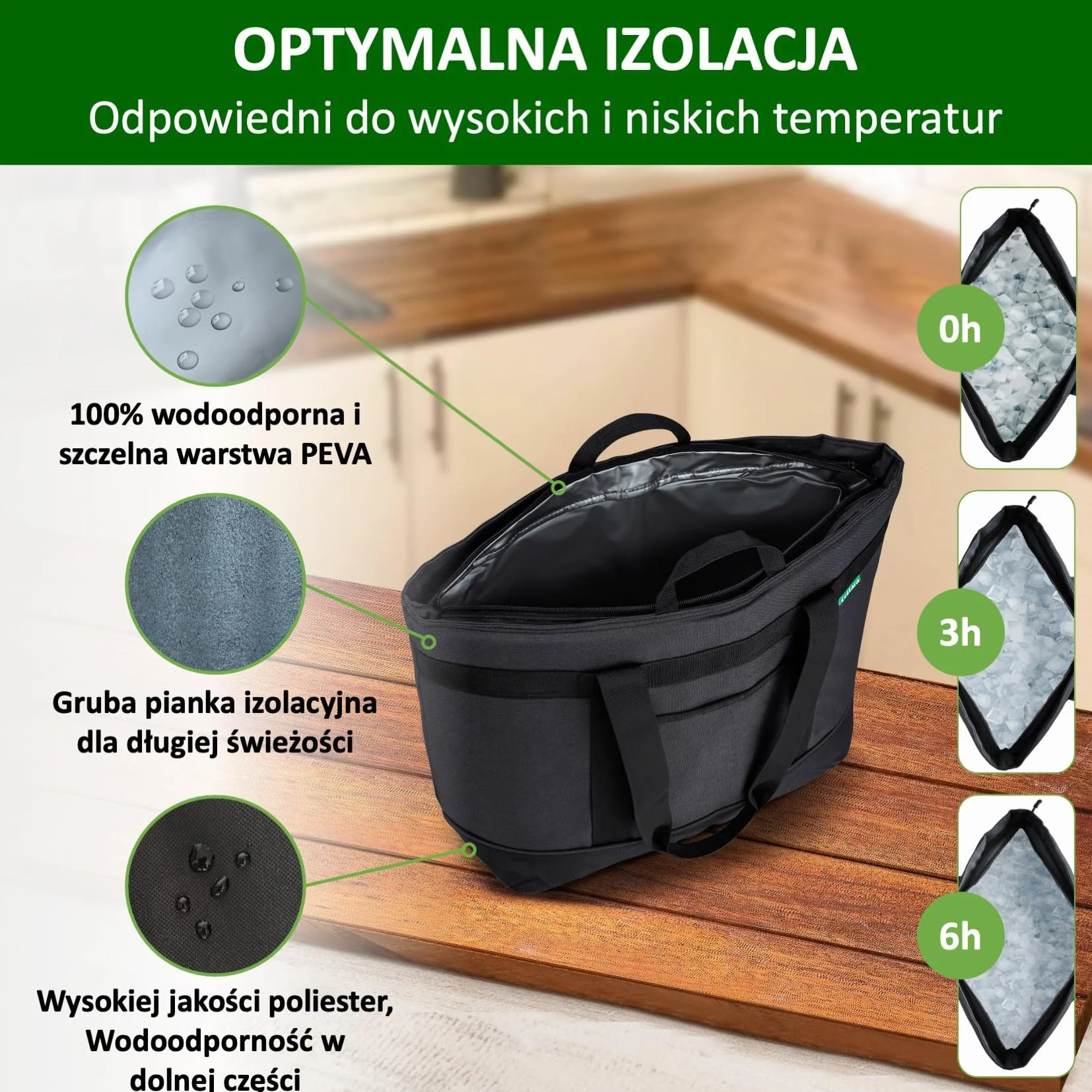 Cottara Torba chłodząca klasy premium, duża, składana, izolowana i stabilna, z mocną izolacją na ciepło i zimno – idealna jako torba na zakupy, torba izolacyjna, torba piknikowa