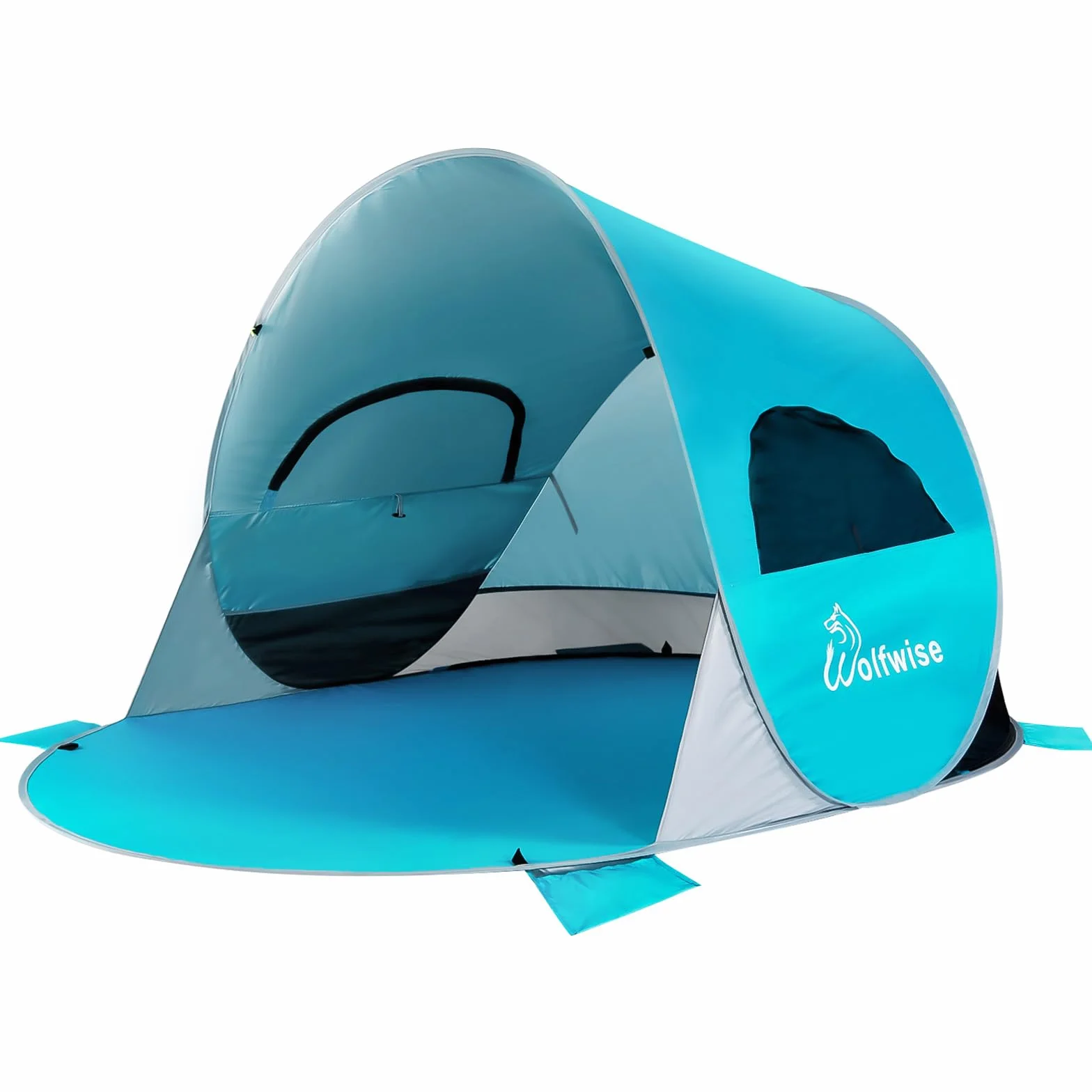 Wolfwise Pop Up 3-4 Personen Strandmuschel, UPF 50+ UV Schutz Familien Baby Strandzelt Sonnenschutz Schirm, Selbstaufbauend Tragbar Blau