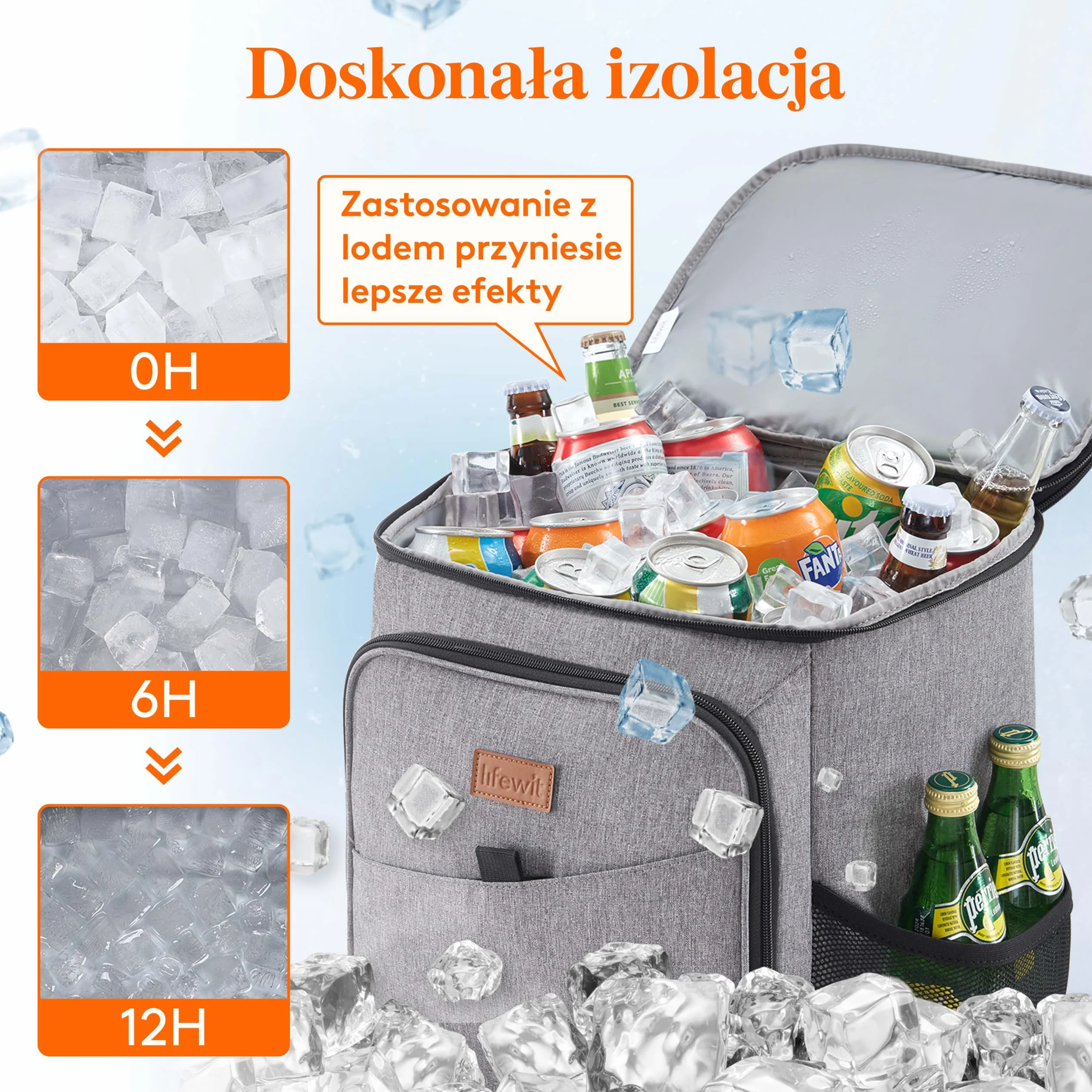 Lifewit 26l 34-kanałowa Izolowana Torba Chłodząca, Szczelna Plecak chłodzący Przenośna Lodówka Chłodziarka Na Żywność Dla Mężczyzn Kobiet Na Zewnątrz/piknik/plaża/bbq/camping/podróż/rodzina, Szary