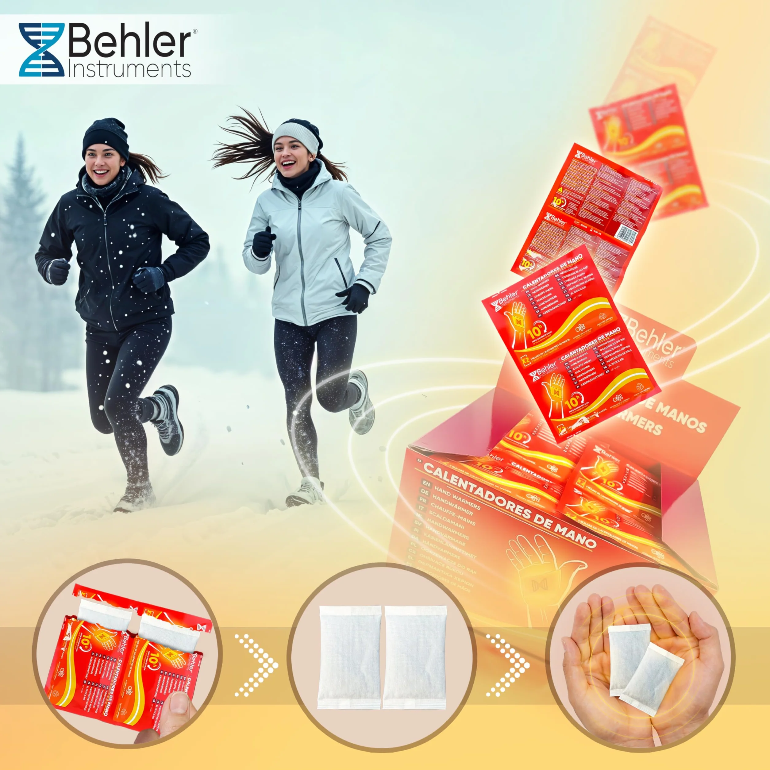 Ogrzewacze do Rąk 10 Par (20 szt.) – Jednorazowe Hand Warmers do 10h Ciepła – Aktywowane Powietrzem, Bez Baterii – Na Narty, Snowboard, Wędkowanie, Camping – Kieszonkowe Ogrzewacze Zimowe – Behler