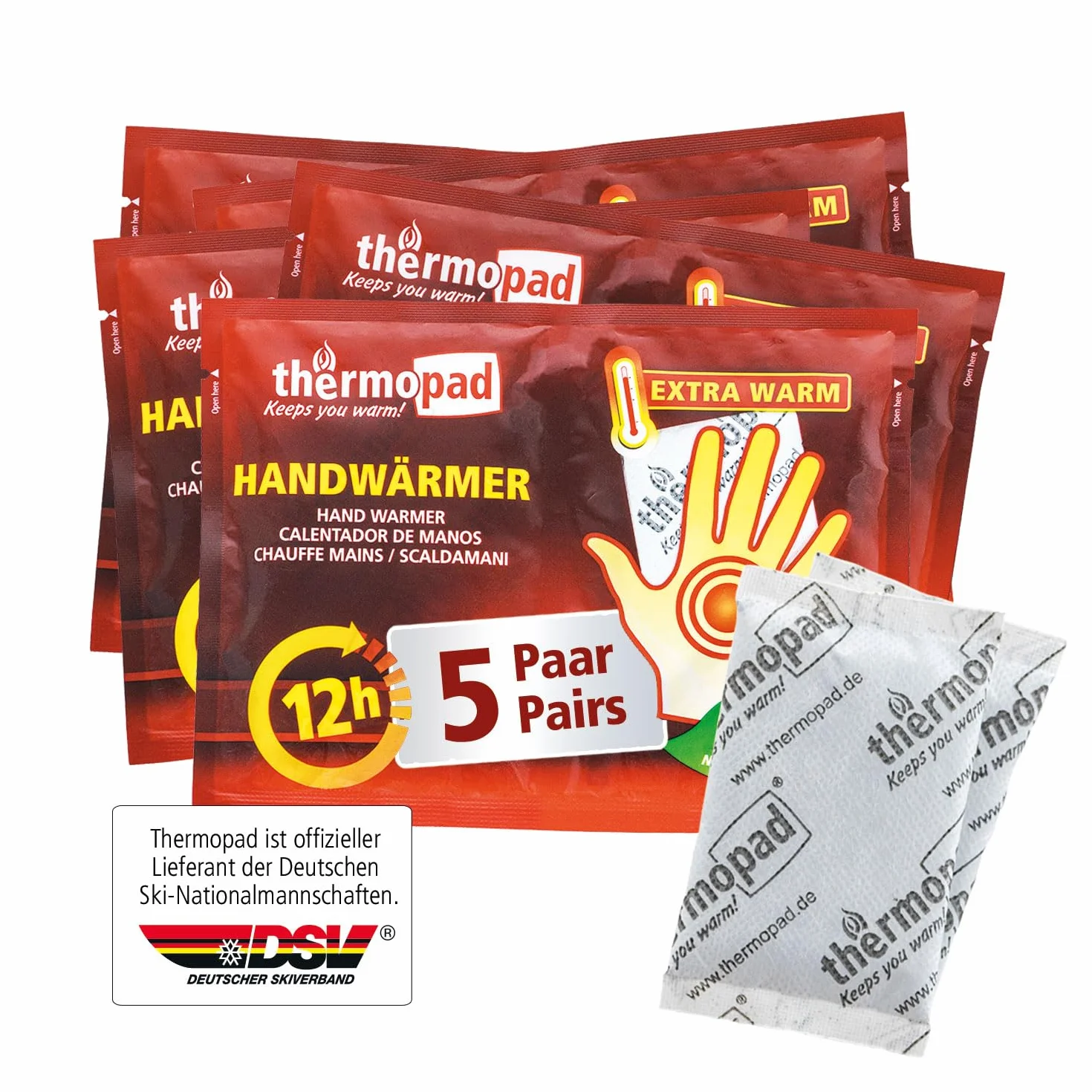 THERMOPAD Ogrzewacz do dłoni – oryginalny produkt: 5 par podkładek termicznych na 12 godzin ciepła I Gotowy do natychmiastowego użycia ogrzewacz do kieszeni I Bardzo ciepła podkładka cieplna – idealna