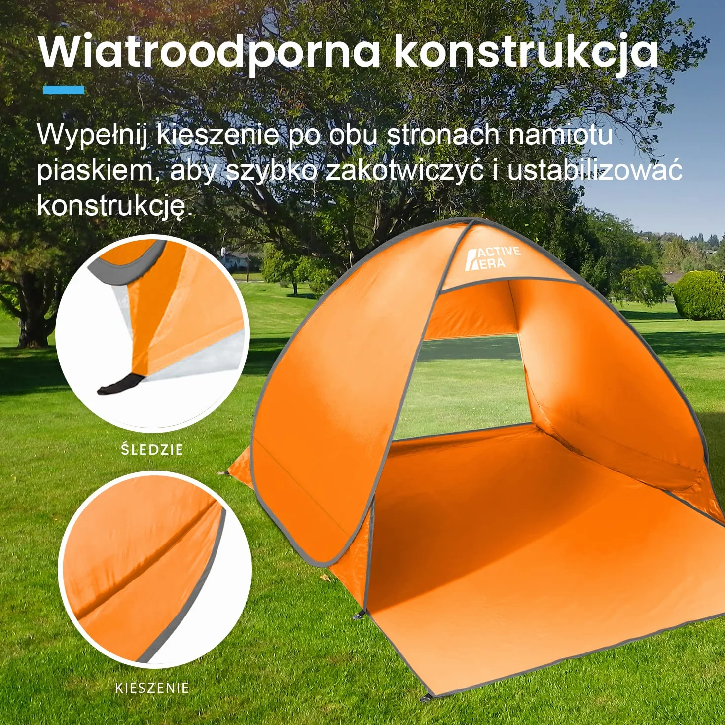 Namiot Plażowy Pop-Up, Samorozkładający, 2 3 Osobowy, Ogrodowy Dla Dzieci Na Plażę Dorosłych, Kempingowy Rozkładany Lekki Przeciwsłoneczny UPF 50+, z Moskitierą, Osłona przed Promieniowaniem, Pomarańczowy
