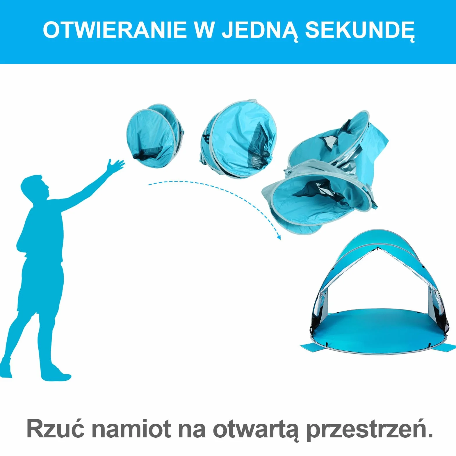 Wolfwise Pop Up 3-4 Personen Strandmuschel, UPF 50+ UV Schutz Familien Baby Strandzelt Sonnenschutz Schirm, Selbstaufbauend Tragbar Blau