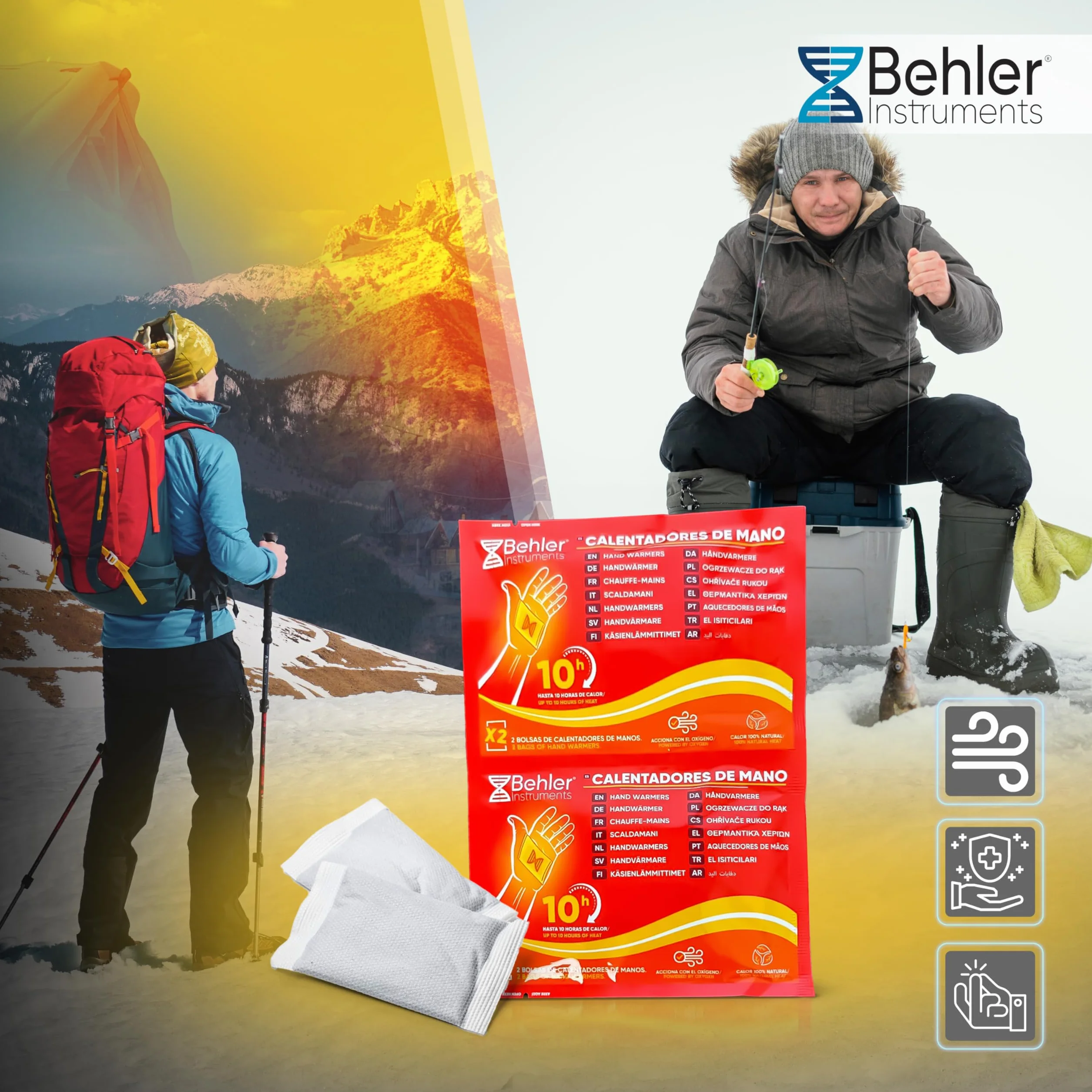 Ogrzewacze do Rąk 10 Par (20 szt.) – Jednorazowe Hand Warmers do 10h Ciepła – Aktywowane Powietrzem, Bez Baterii – Na Narty, Snowboard, Wędkowanie, Camping – Kieszonkowe Ogrzewacze Zimowe – Behler