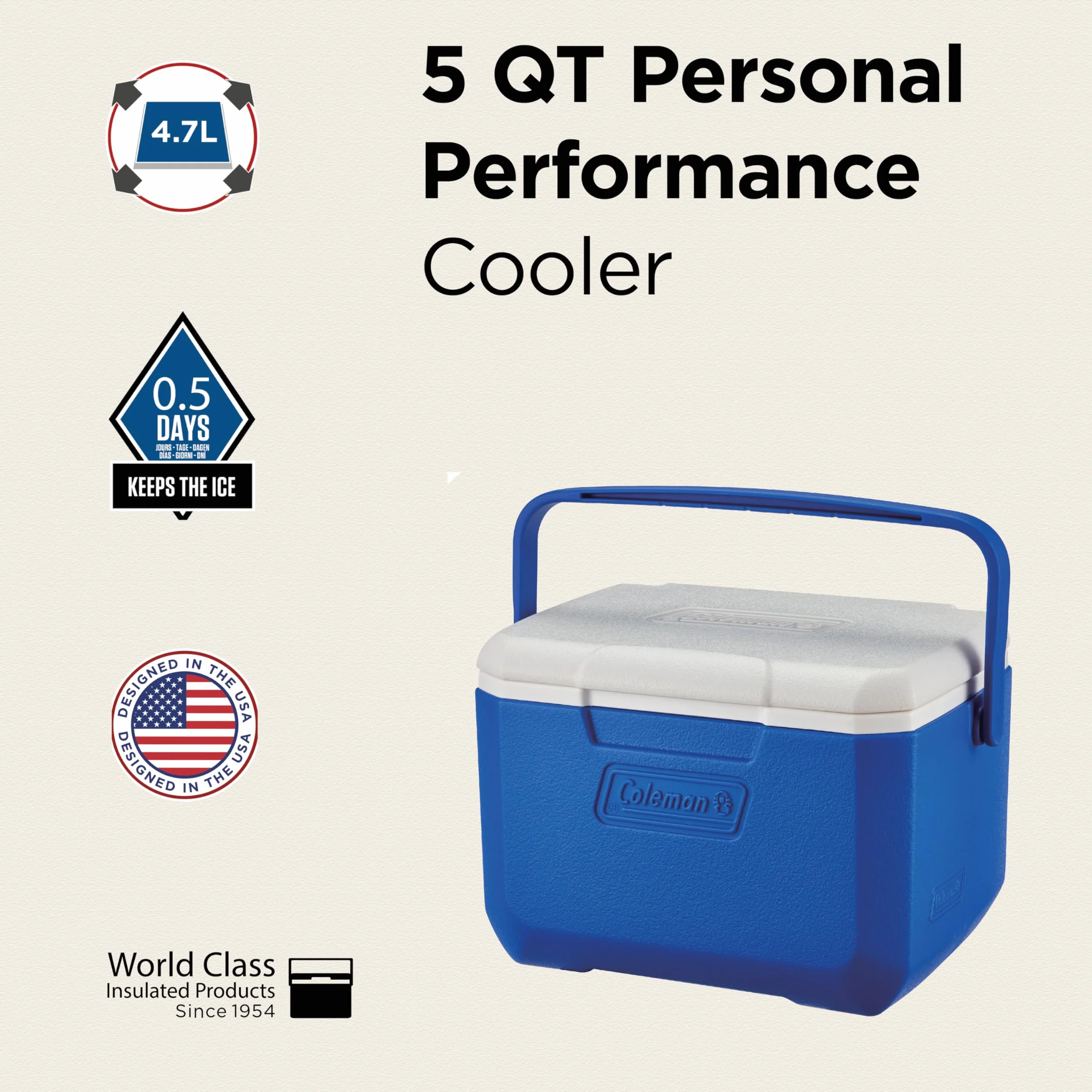 Coleman Performance 6 osobista lodówka turystyczna, pasywne, małe pudełko termiczne na jedzenie i napoje, pojemnik na lody z uchwytem, wydajność chłodzenia do 9 godzin