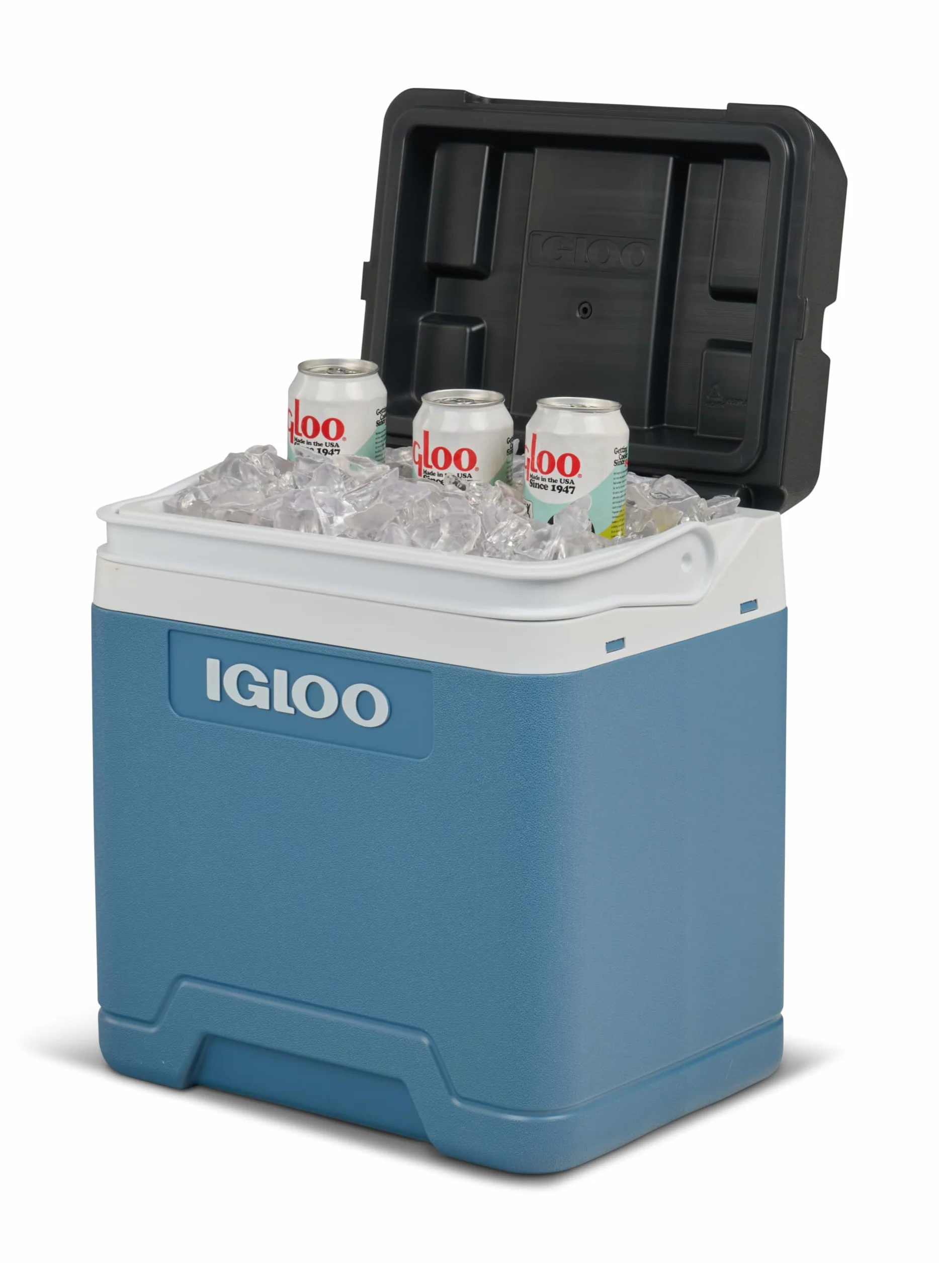IGLOO IP27 Lodówka 27L – duża pasywna lodówka turystyczna Ice Blue, lekka, wytrzymała i przenośna, idealna na camping, do pracy, na piknik, outdoor, napoje i przekąski – bez prądu