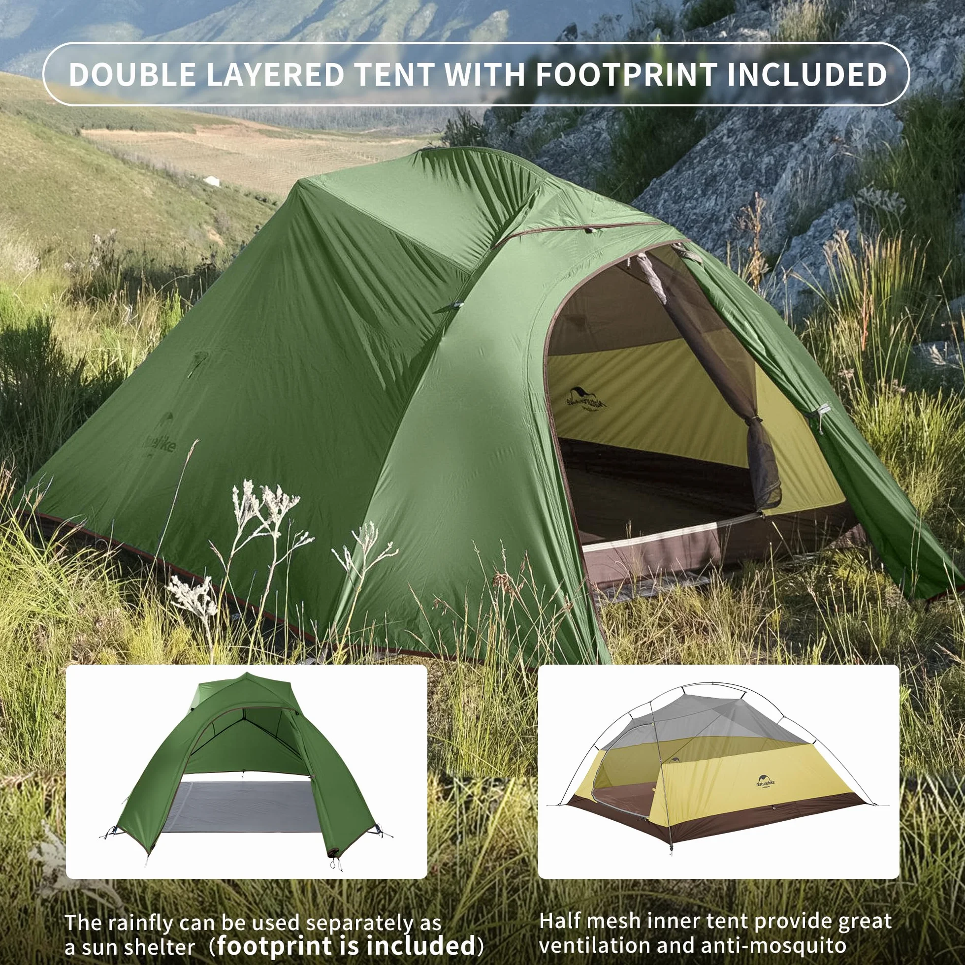 Naturehike Cloud-up Ultralight 3-Osobowy Plecak z Plecakiem Podwójny Wodoodporny Namiot Kempingowy