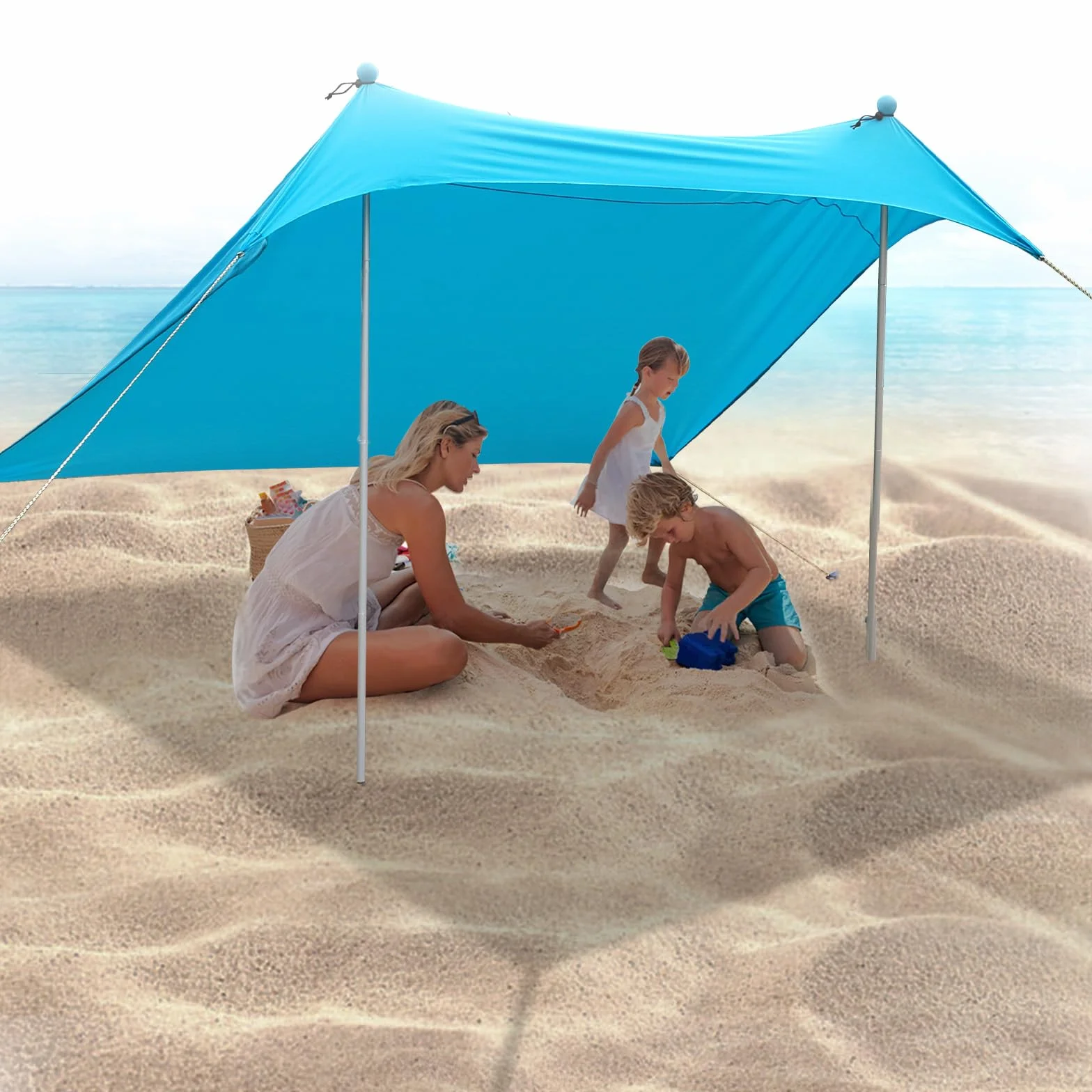 JAICOM Namiot plażowy, 2,1 x 2,1 m parasol plażowy, odporny na promieniowanie UV domek plażowy UPF 50+ z aluminiowymi drążkami, idealny na plaże, pikniki, wędkowanie