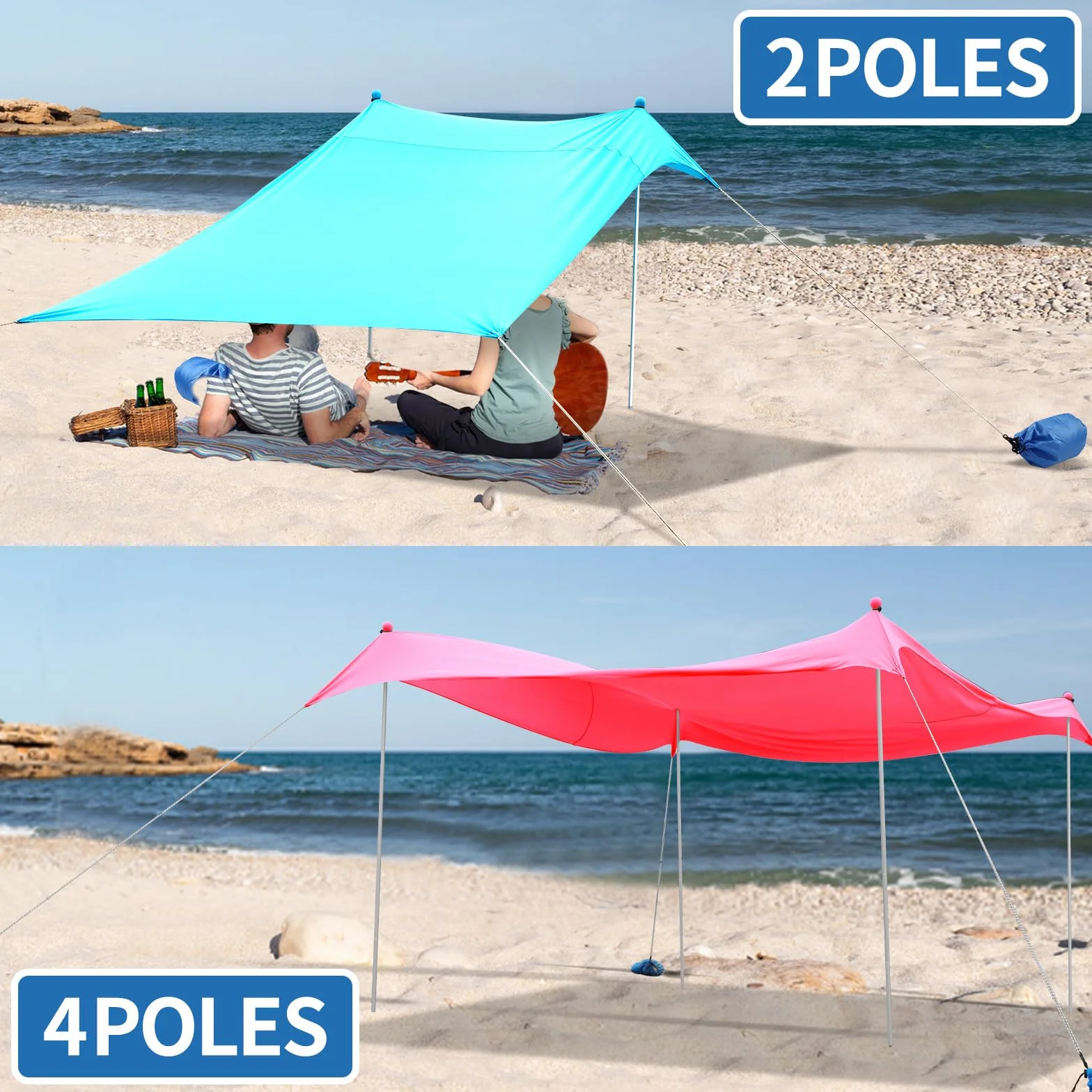 JAICOM Namiot plażowy, 2,1 x 2,1 m parasol plażowy, odporny na promieniowanie UV domek plażowy UPF 50+ z aluminiowymi drążkami, idealny na plaże, pikniki, wędkowanie