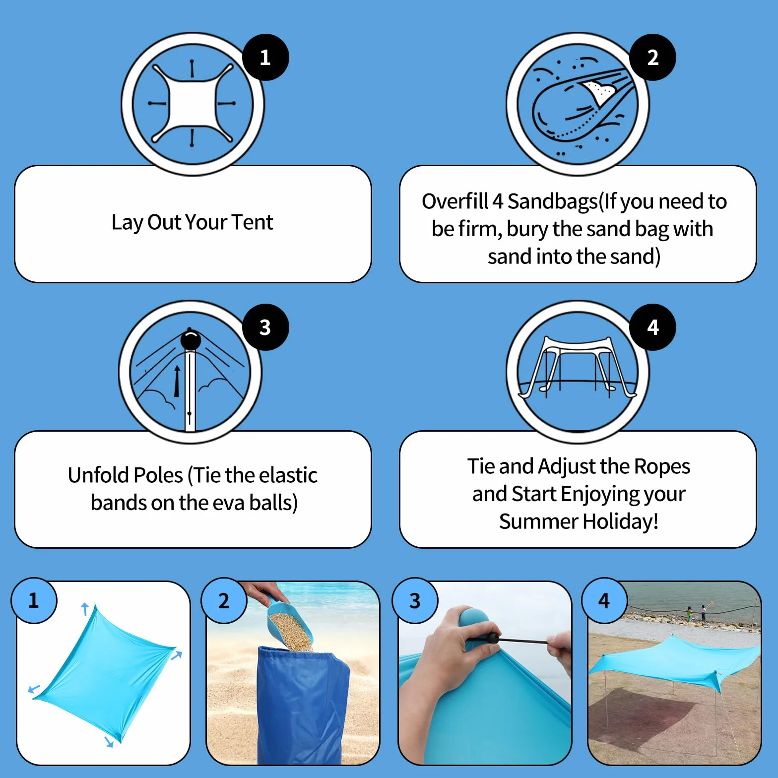 JAICOM Namiot plażowy, 2,1 x 2,1 m parasol plażowy, odporny na promieniowanie UV domek plażowy UPF 50+ z aluminiowymi drążkami, idealny na plaże, pikniki, wędkowanie