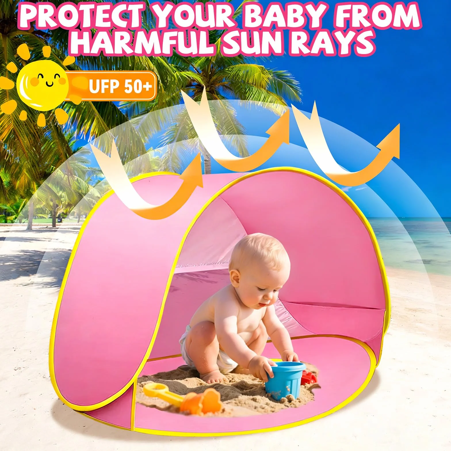 Muszla Plażowa Pop Up, Automatyczny Przenośny Namiot Plażowy dla Dzieci, Ochrona UV 50+ Muszla Plażowa na Podróż dla Rodzin z Torbą Transportową (Różowy)