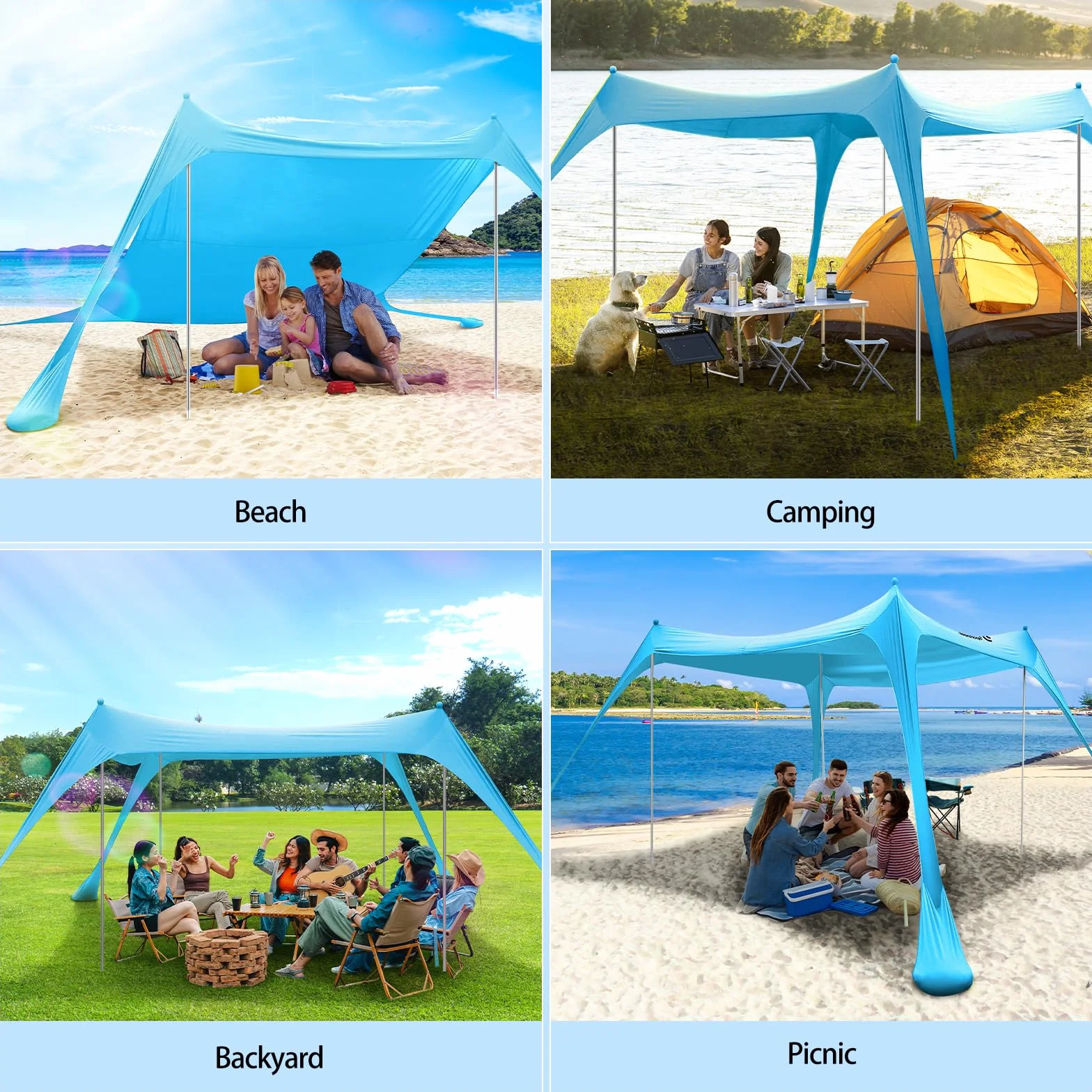 Markiza plażowa Namiot przeciwsłoneczny Sportneer 10 x 10 FT Namiot plażowy Markiza plażowa Parasol przeciwsłoneczny UPF50+ z 4 drążkami stabilnymi łopatą do piasku