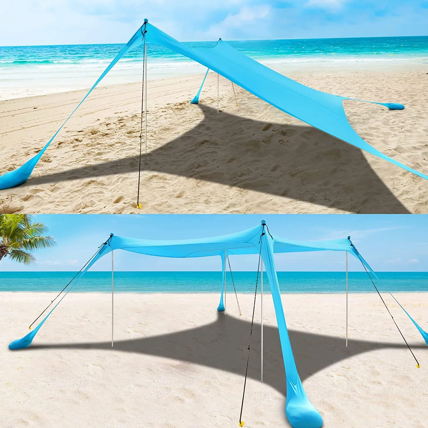COMMUDS Namiot plażowy, schronienie przeciwsłoneczne, UPF50+, przenośny parasol przeciwsłoneczny, 2,1 m x 2,1 m, 4 aluminiowe drążki, łatwy montaż, dla rodziny, na kemping, wędkowanie, na zewnątrz