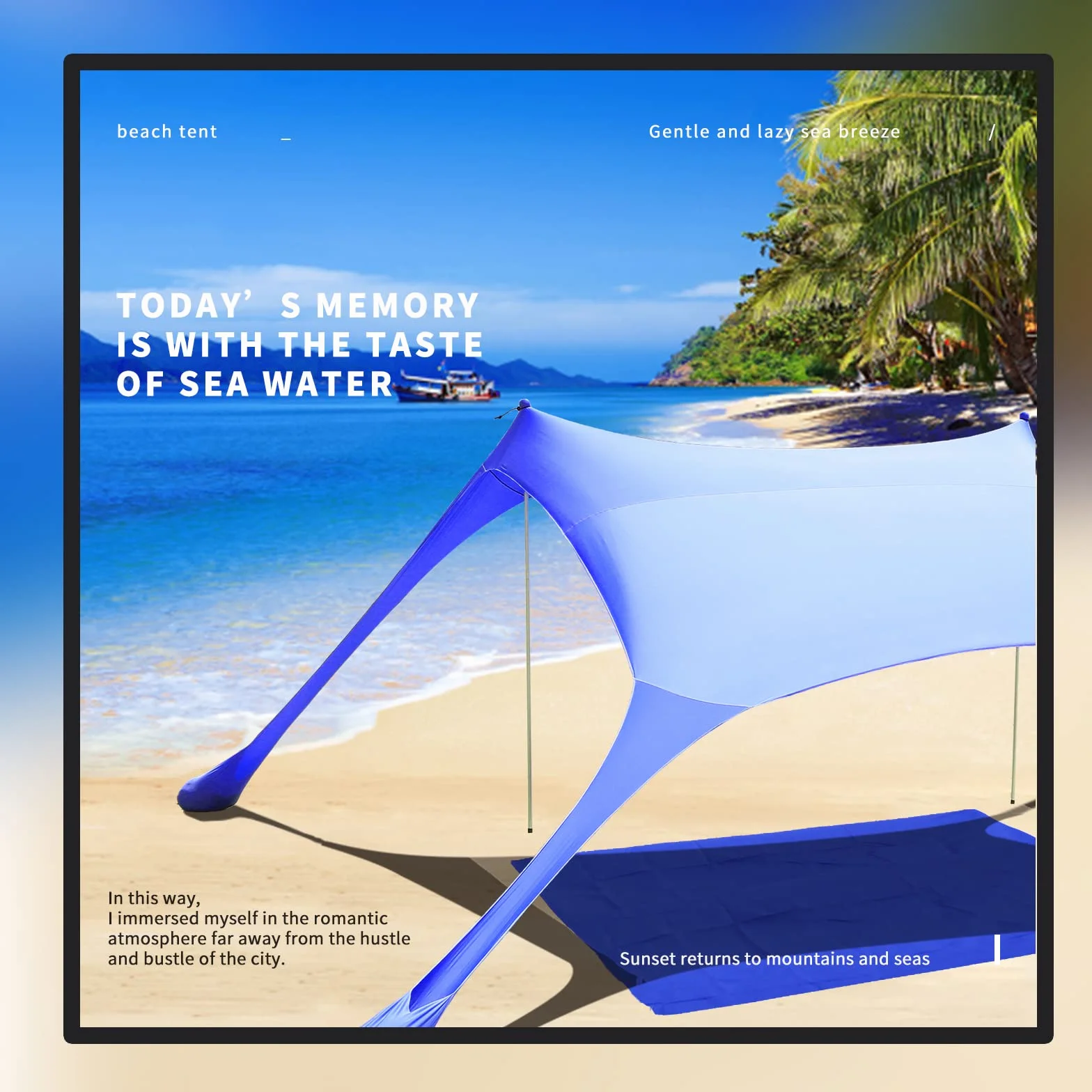 namiot plażowy, Pop-Up, 2x2,1 m, LSF 50, Lycra, ochrona przed słońcem, do użytku na zewnątrz, antywiatrowy, ochrona przed słońcem z prętami stabilizującymi, podwórko z plażową poszewką