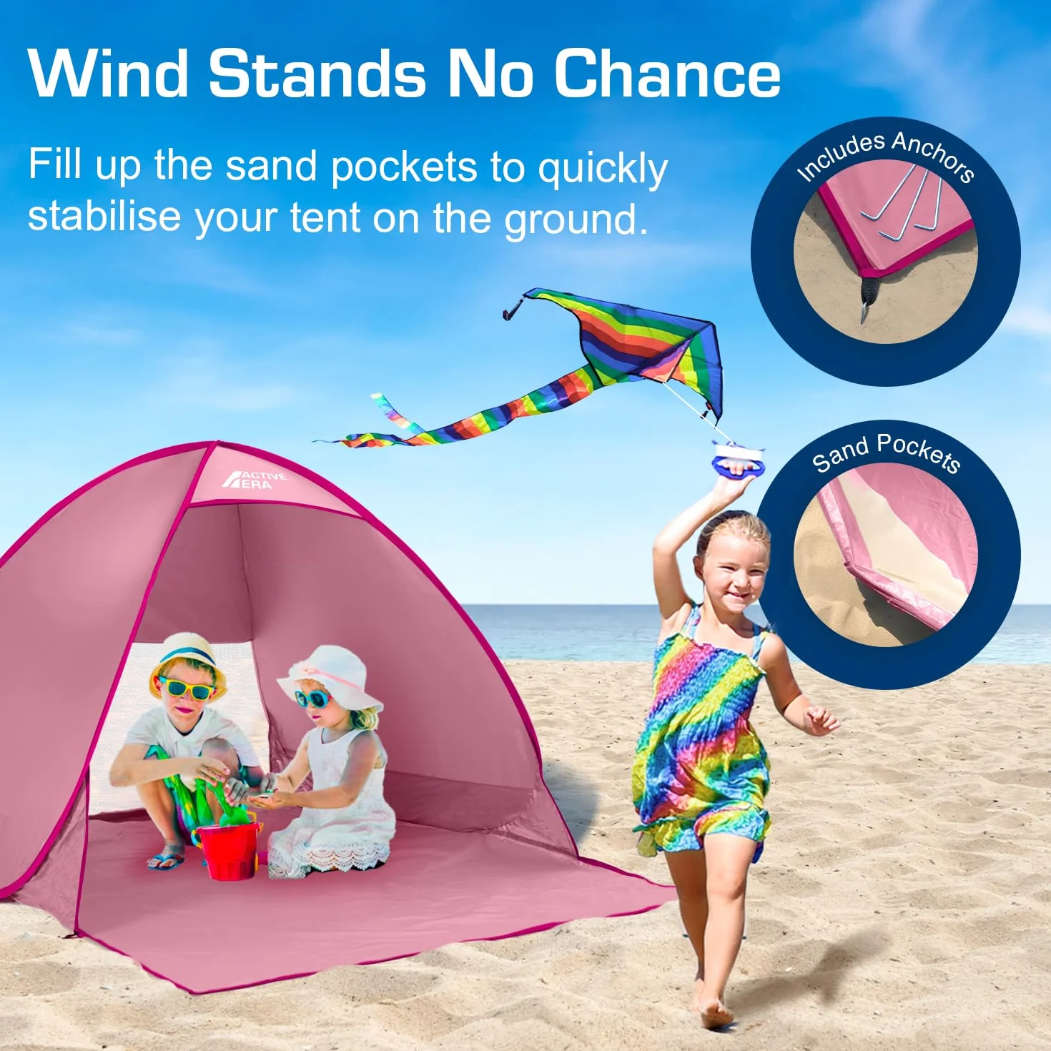 Namiot Plażowy Pop-Up, Samorozkładający, 2 3 Osobowy, Ogrodowy Dla Dzieci Na Plażę Dorosłych, Kempingowy Rozkładany Lekki Przeciwsłoneczny UPF 50+, z Moskitierą, Osłona przed Promieniowaniem, Różowy