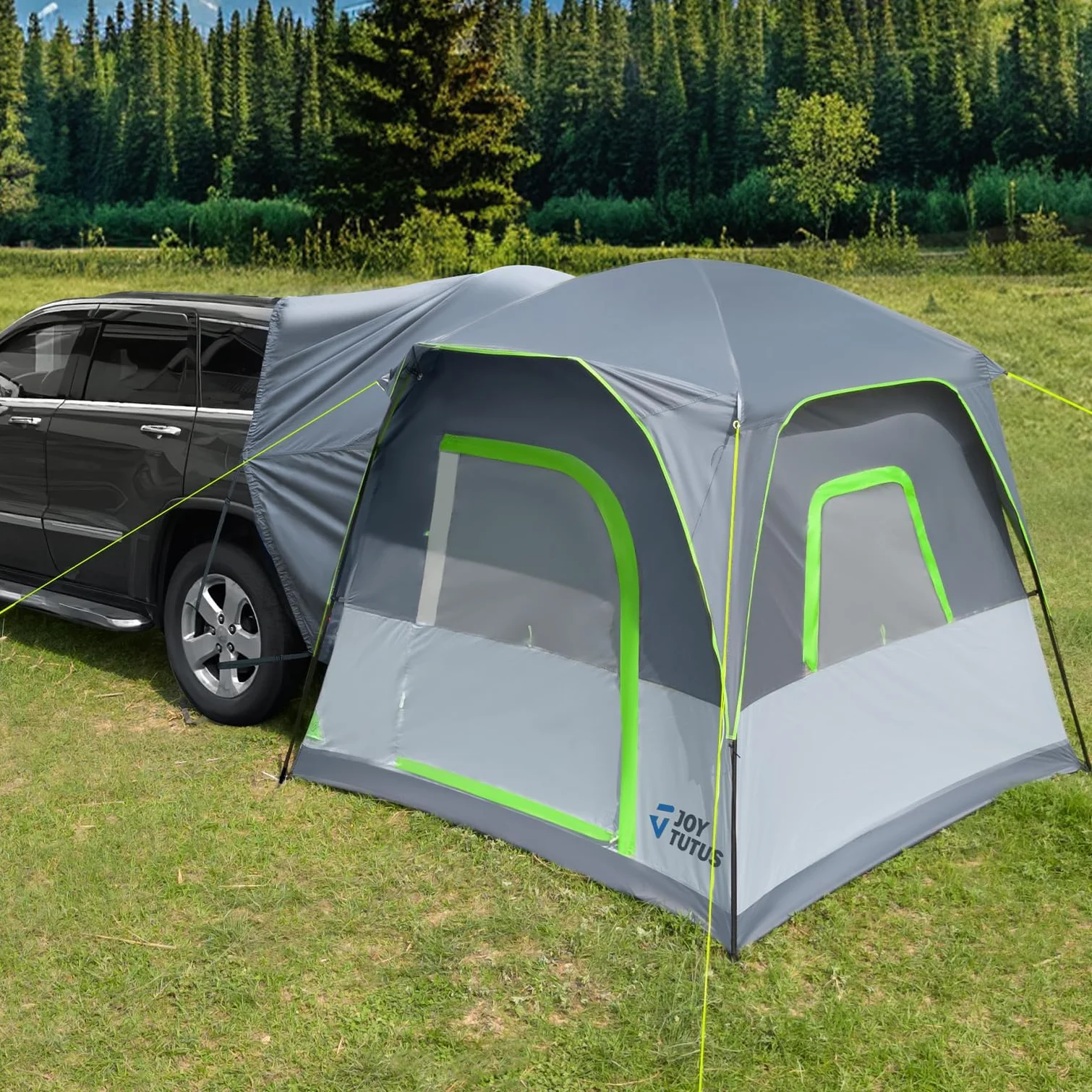 JOYTUTUS Namiot SUV z werandą i markizą na rodzinny kemping, duży namiot samochodowy dla 4-9 osób, podwójny SUV lub kemping z deszczówką, podwójne drzwi, gwiaździste niebo, pasuje do SUV-a, furgonetki