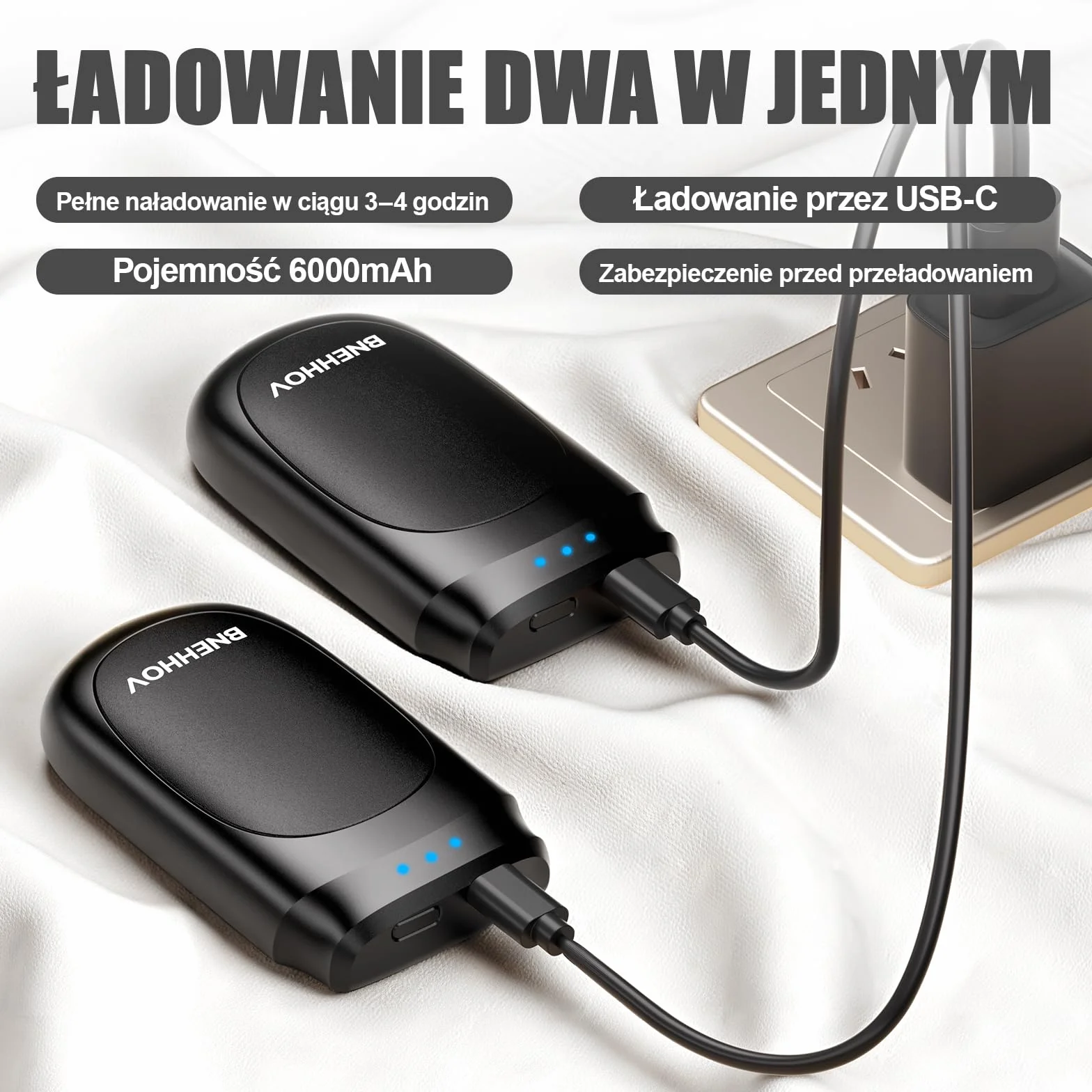 2 w 1 Magnetyczne Ogrzewacze 6000mAH do rąk 3 Poziomy ładowania Wielokrotnego Użytku Elektryczne Ogrzewacze do Rąk Przenośne Grzejniki Prezenty dla mężczyzn kobiet i Dzieci