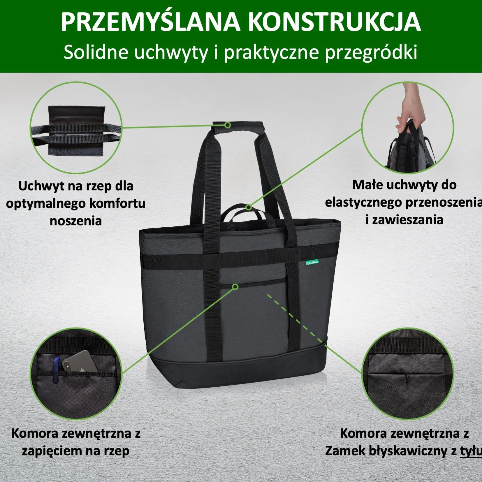 Cottara Torba chłodząca klasy premium, duża, składana, izolowana i stabilna, z mocną izolacją na ciepło i zimno – idealna jako torba na zakupy, torba izolacyjna, torba piknikowa