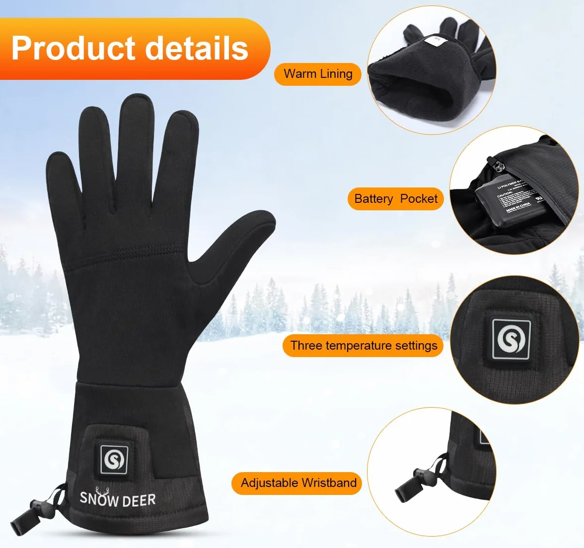 SNOW DEER Ogrzewane rękawiczki dla mężczyzn i kobiet, 7,4 V, 2200 mAh, z możliwością ponownego ładowania, ogrzewające rękawice do rąk, na śnieg, jazdę na nartach, wędkowania, jazdy konnej, jazdy na