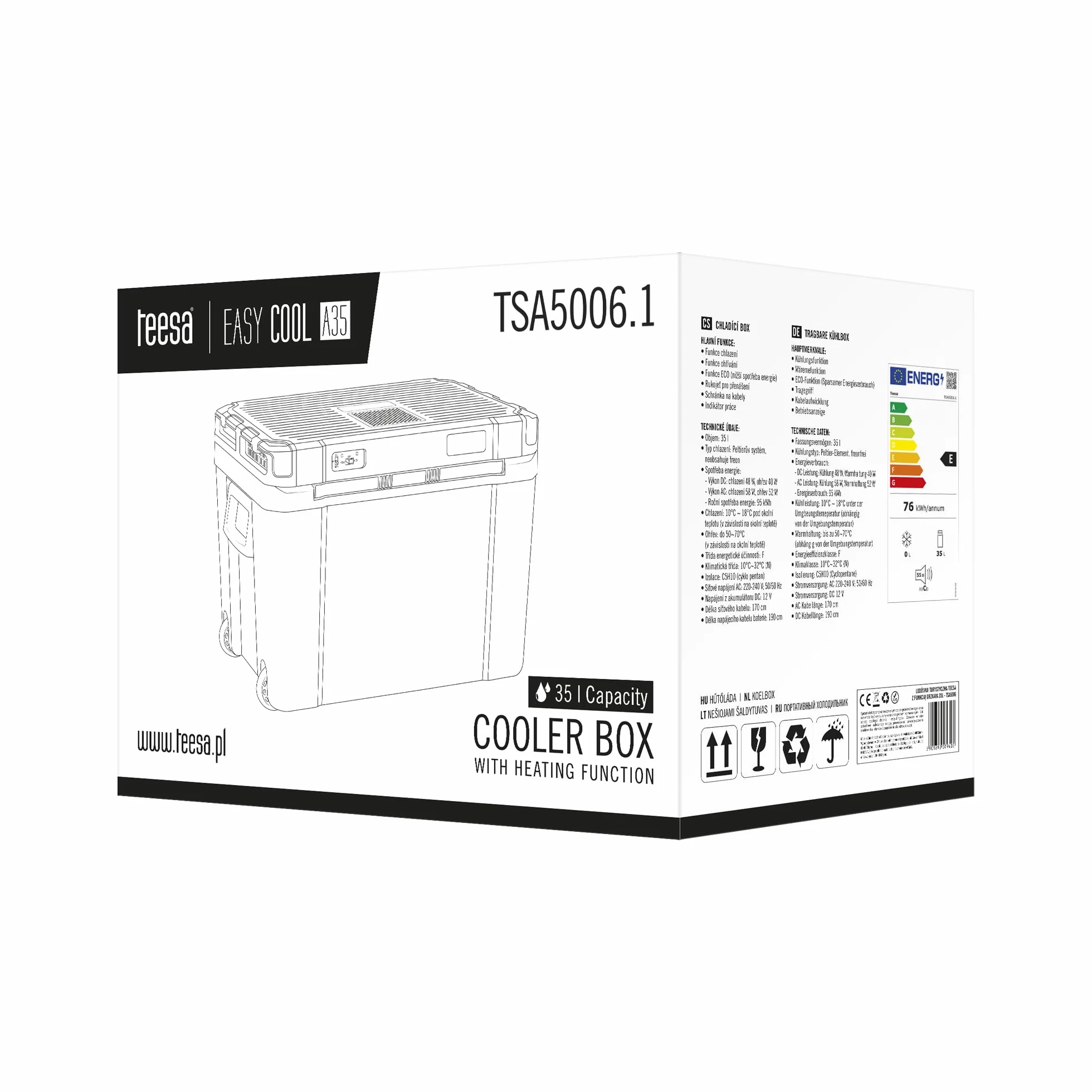 Teesa Lodówka Turystyczna Samochodowa 230V/12V Funkcja Grzania i Chłodzenia 35 Litrów Uchwyt TSA5006.1