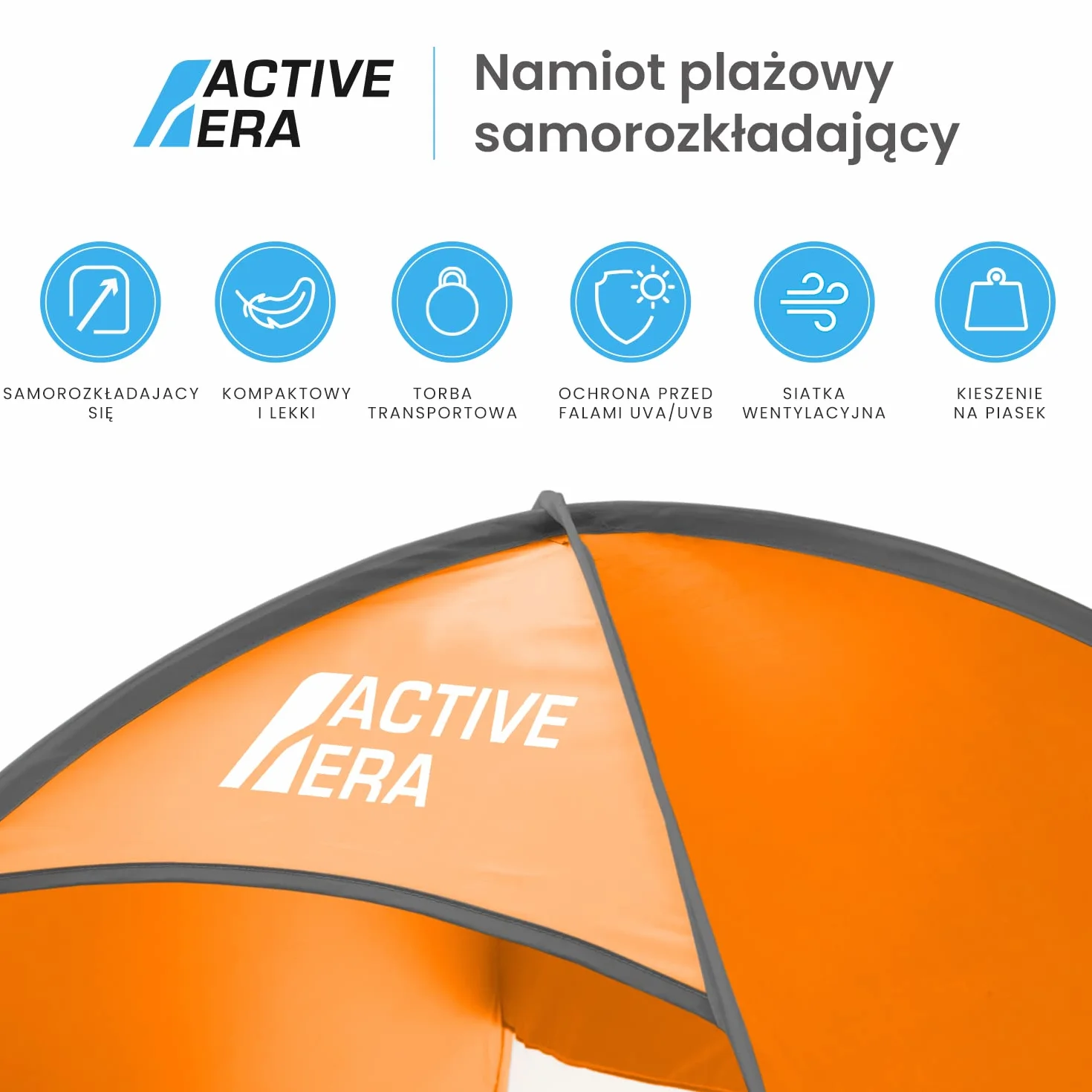 Namiot Plażowy Pop-Up, Samorozkładający, 2 3 Osobowy, Ogrodowy Dla Dzieci Na Plażę Dorosłych, Kempingowy Rozkładany Lekki Przeciwsłoneczny UPF 50+, z Moskitierą, Osłona przed Promieniowaniem, Pomarańczowy