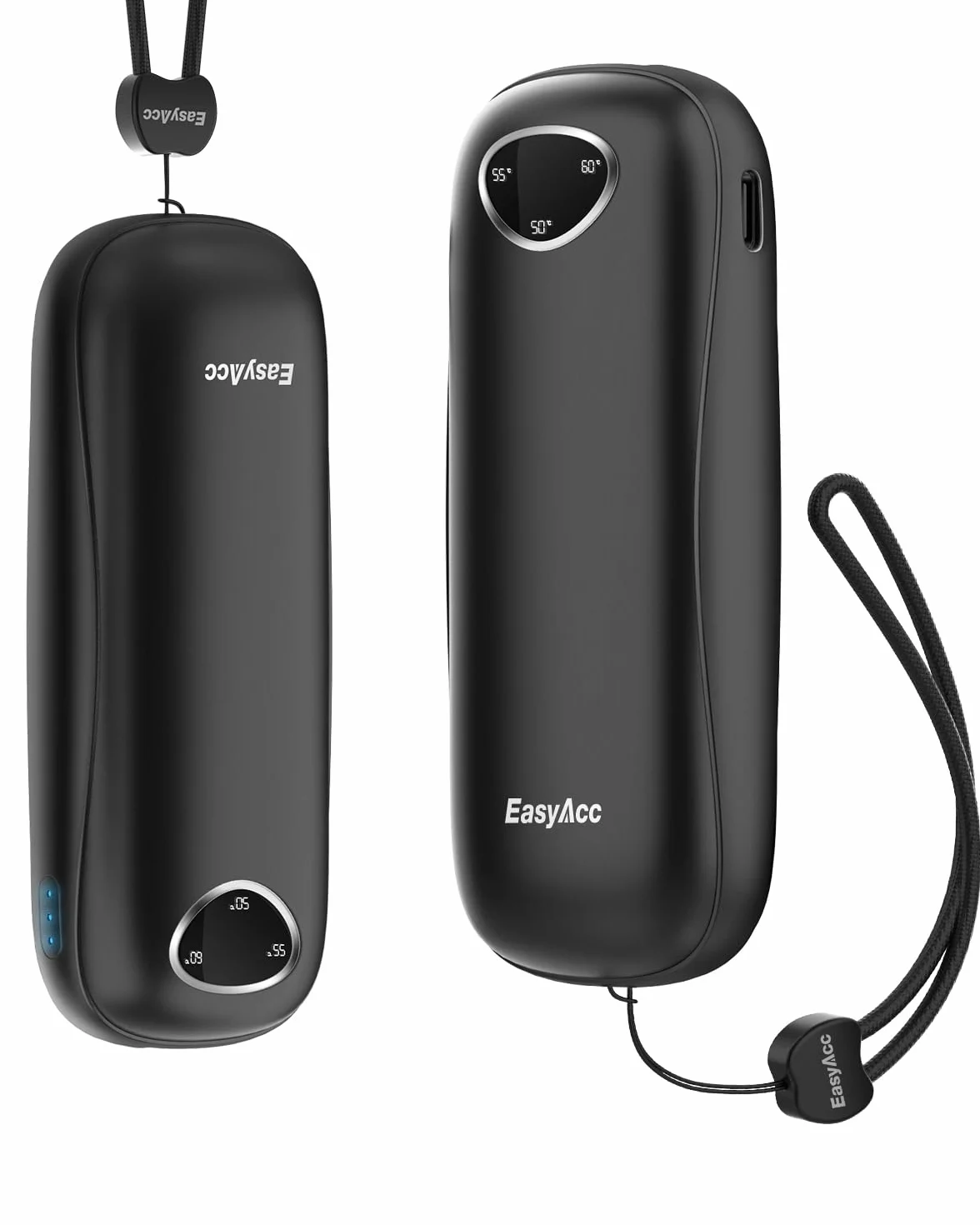 EasyAcc Ogrzewacz do rąk, wielokrotnego użytku, 2 x 5000 mAh Przenośny elektryczny ogrzewacz do rąk, wielokrotnego użytku, kieszonkowy / USB-C/Power Bank, prezent dla Raynauda Narciarstwa