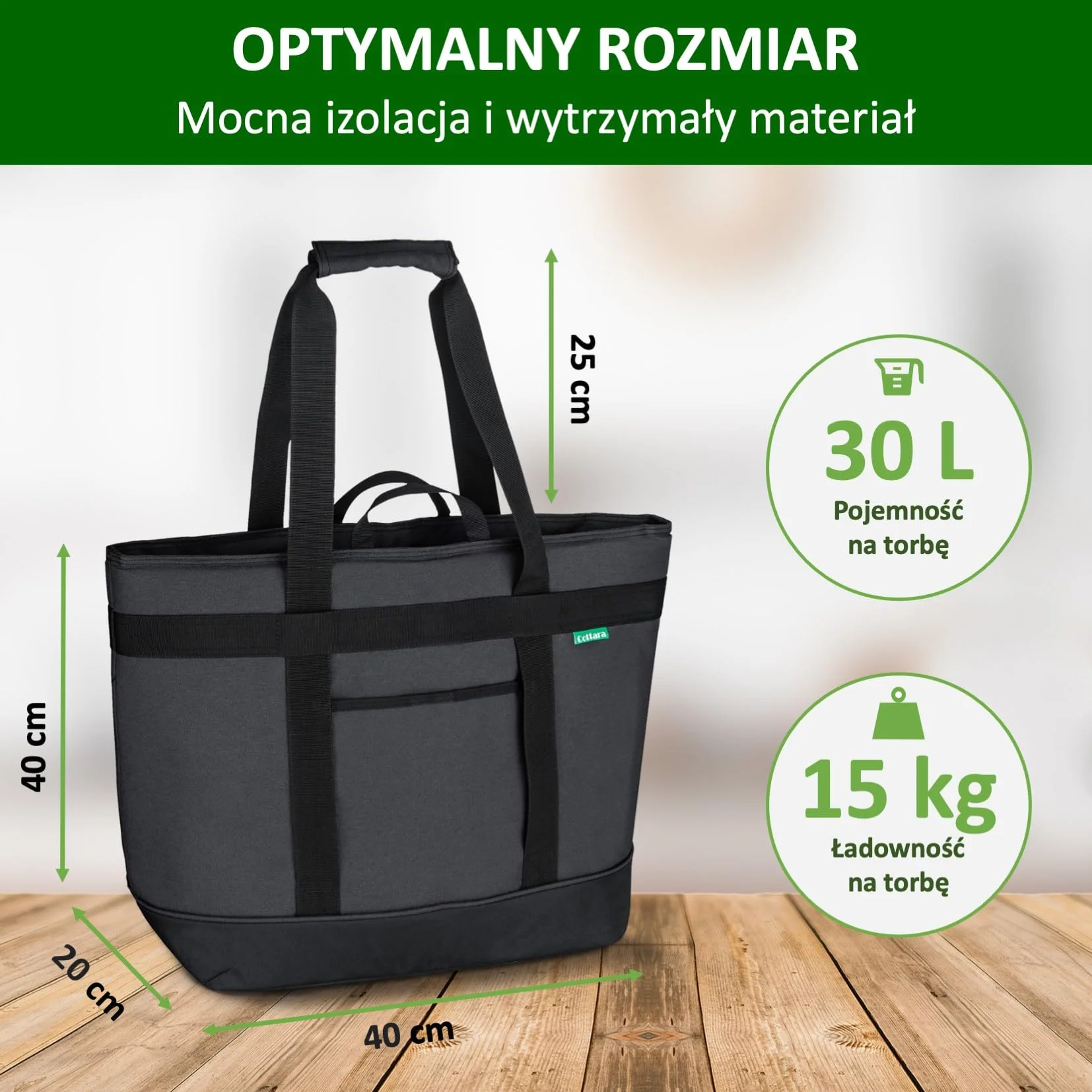 Cottara Torba chłodząca klasy premium, duża, składana, izolowana i stabilna, z mocną izolacją na ciepło i zimno – idealna jako torba na zakupy, torba izolacyjna, torba piknikowa