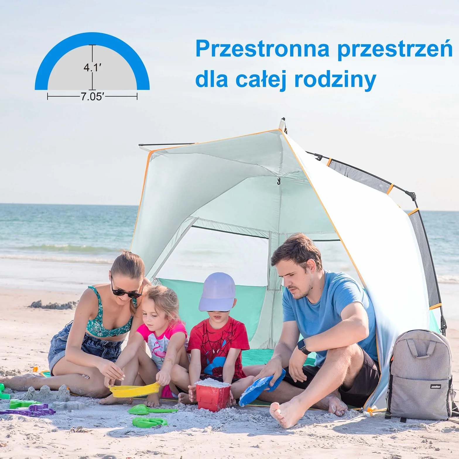 Wolfwise 3-4 Osobowy Namiot Plażowy Idealny w Góry Upf 50+ Przenośny Natychmiastowy z Parasolem Przeciwsłonecznym Z Przedłużonym Przedsionkiem Zapinanym Na Zamek, Miętowa zieleń