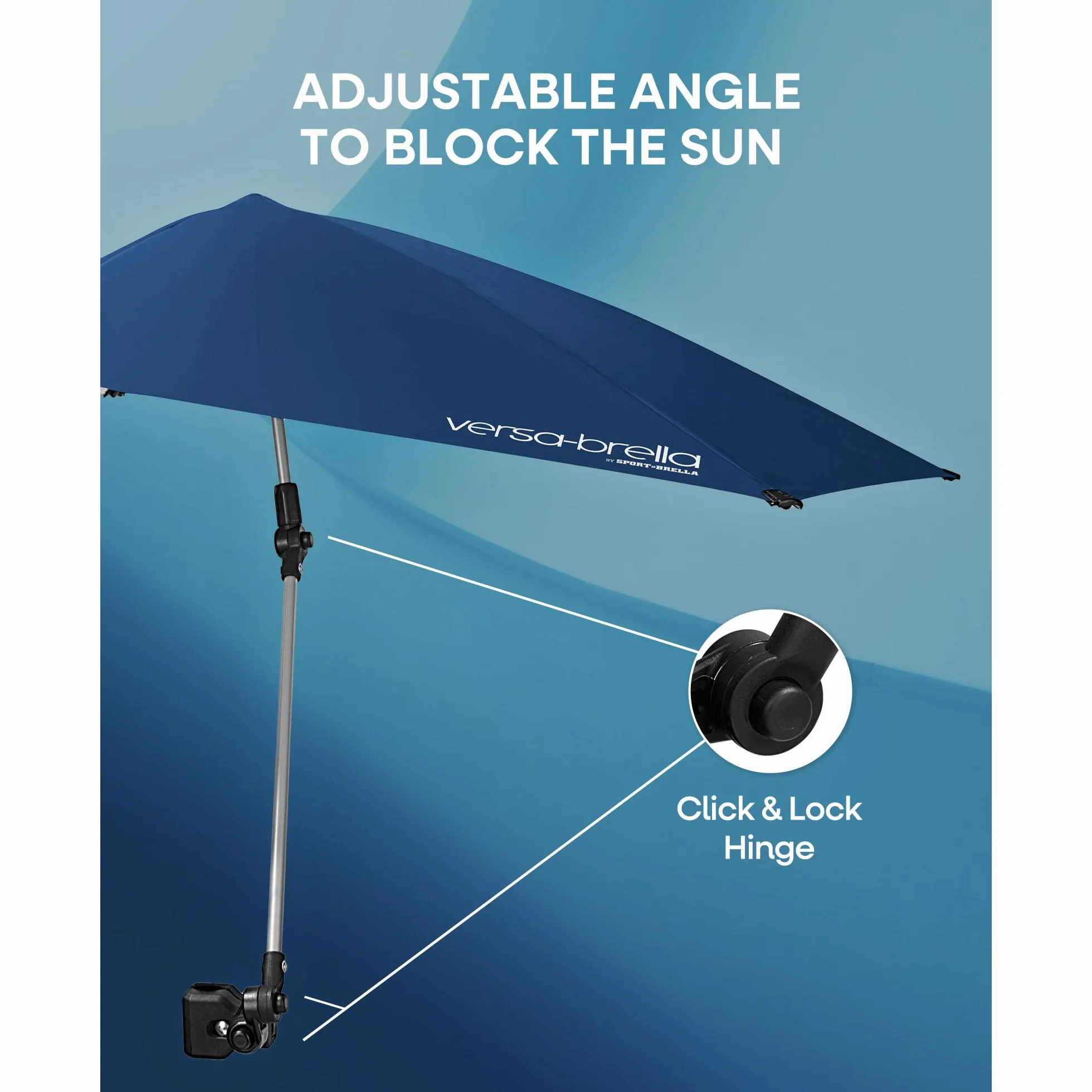 Versa-Brella Regulowany parasol przeciwsłoneczny o 360 stopni, z podszewką UPF 50+, na krzesła, lekki i łatwy w instalacji, 107 cm, na plażę, kemping, taras, do aktywności sportowych i wózków