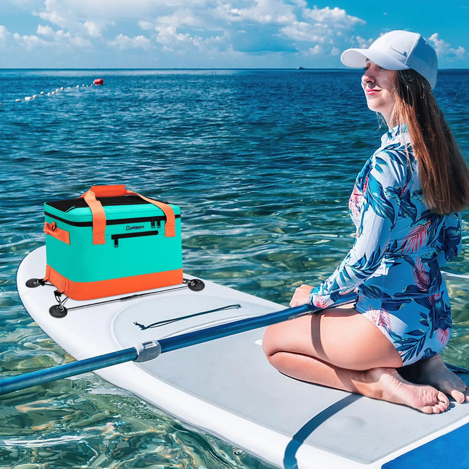 Paddle Board Cooler wodoszczelny, Super Capacity SUP Paddleboard Deck Cooler z paskiem na ramię i 6 elastycznymi klipsami na linki, torba na akcesoria do deski SUP i kajaka