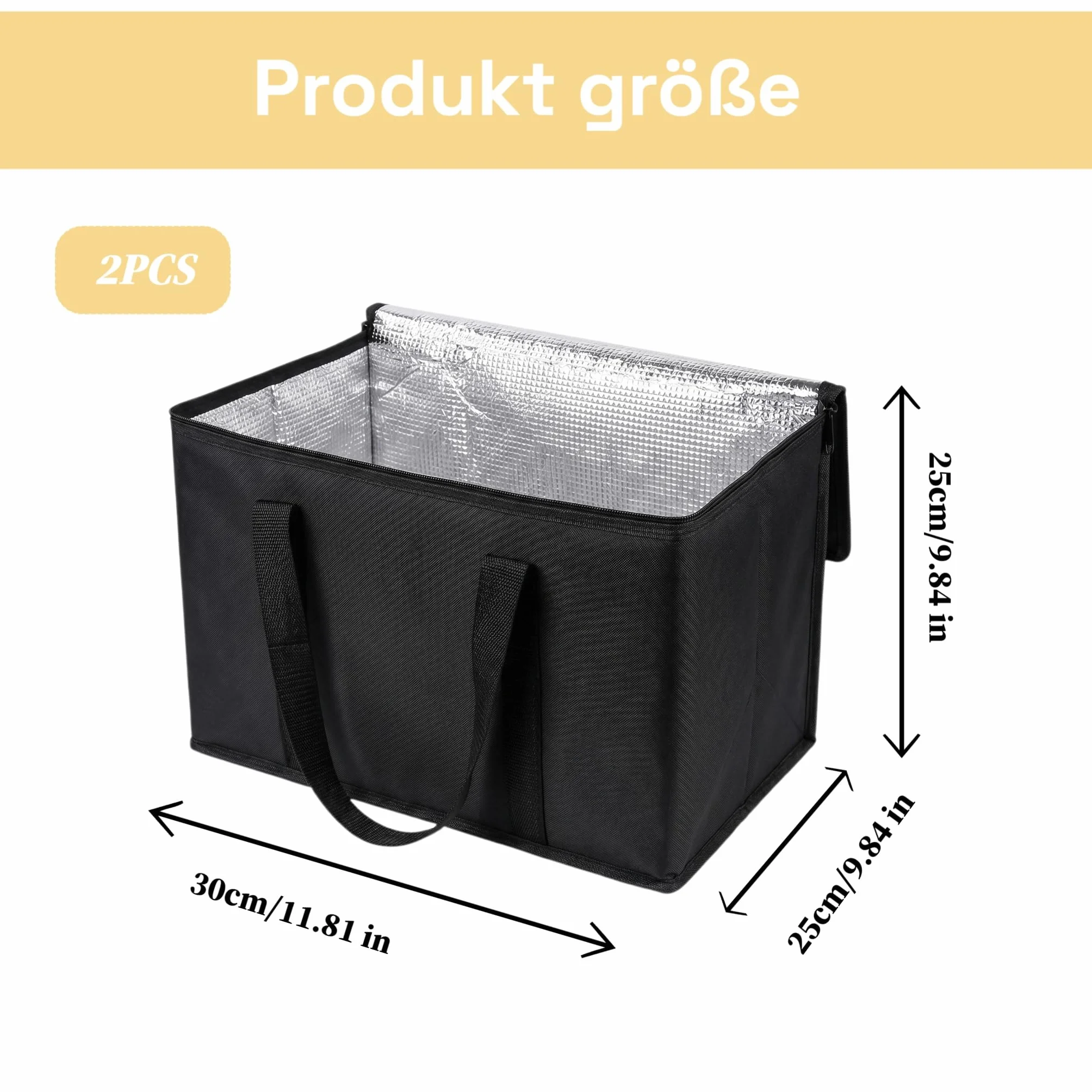 Torba chłodząca, 2 sztuki, składana torba chłodząca, duża torba piknikowa, torba termoizolacyjna, wielokrotnego użytku, przenośna, izolowana torba na zakupy na kemping, piknik, zakupy, grill (czarna