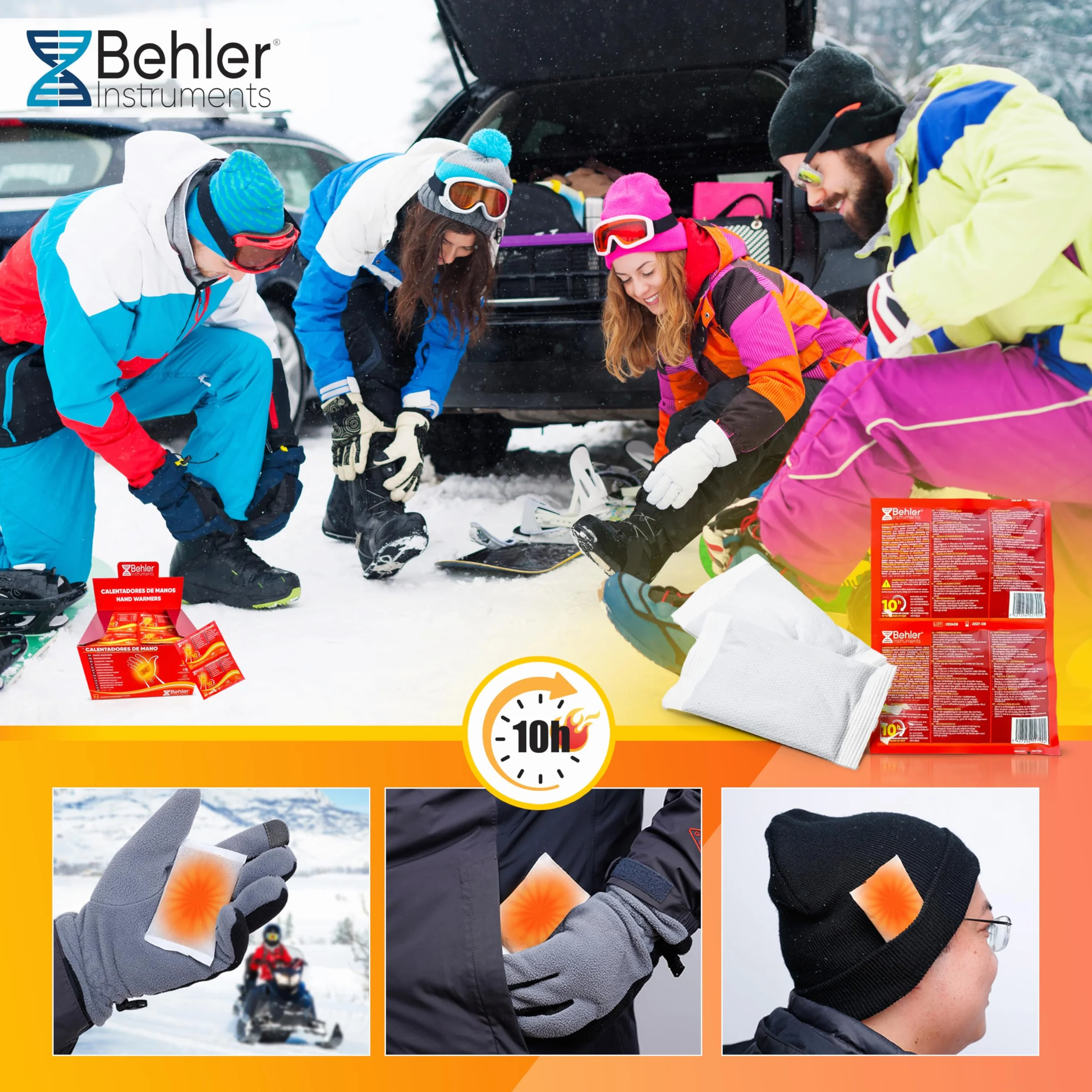 Ogrzewacze do Rąk 10 Par (20 szt.) – Jednorazowe Hand Warmers do 10h Ciepła – Aktywowane Powietrzem, Bez Baterii – Na Narty, Snowboard, Wędkowanie, Camping – Kieszonkowe Ogrzewacze Zimowe – Behler
