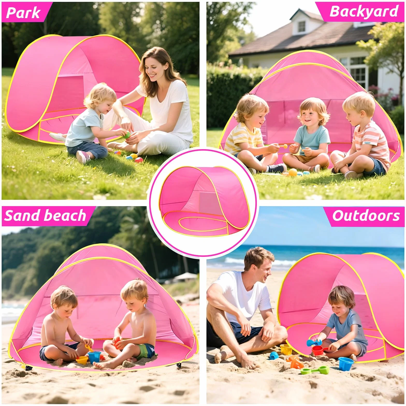 Muszla Plażowa Pop Up, Automatyczny Przenośny Namiot Plażowy dla Dzieci, Ochrona UV 50+ Muszla Plażowa na Podróż dla Rodzin z Torbą Transportową (Różowy)
