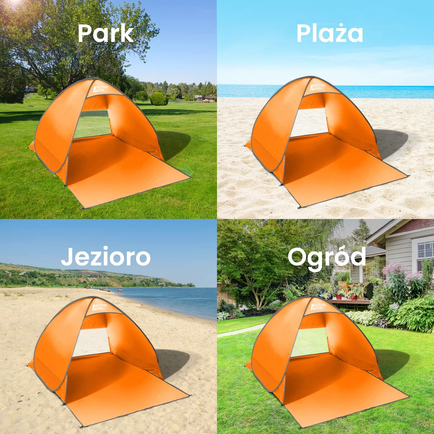 Namiot Plażowy Pop-Up, Samorozkładający, 2 3 Osobowy, Ogrodowy Dla Dzieci Na Plażę Dorosłych, Kempingowy Rozkładany Lekki Przeciwsłoneczny UPF 50+, z Moskitierą, Osłona przed Promieniowaniem, Pomarańczowy
