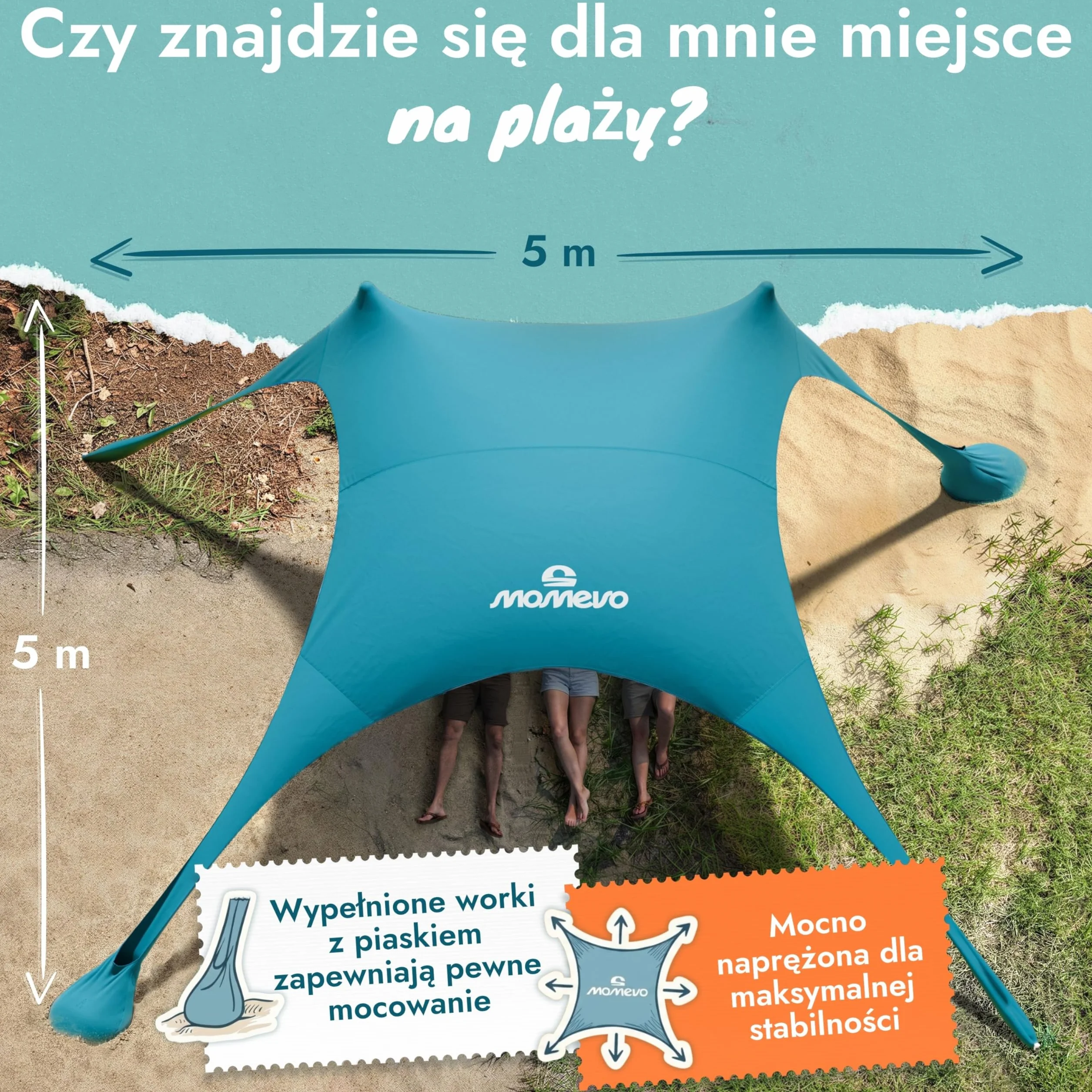 Sunsail Young Family namiot plażowy – żagiel przeciwsłoneczny na plażę z certyfikowaną ochroną UV UPF50+ (do 4 osób, kolor petrolowy)
